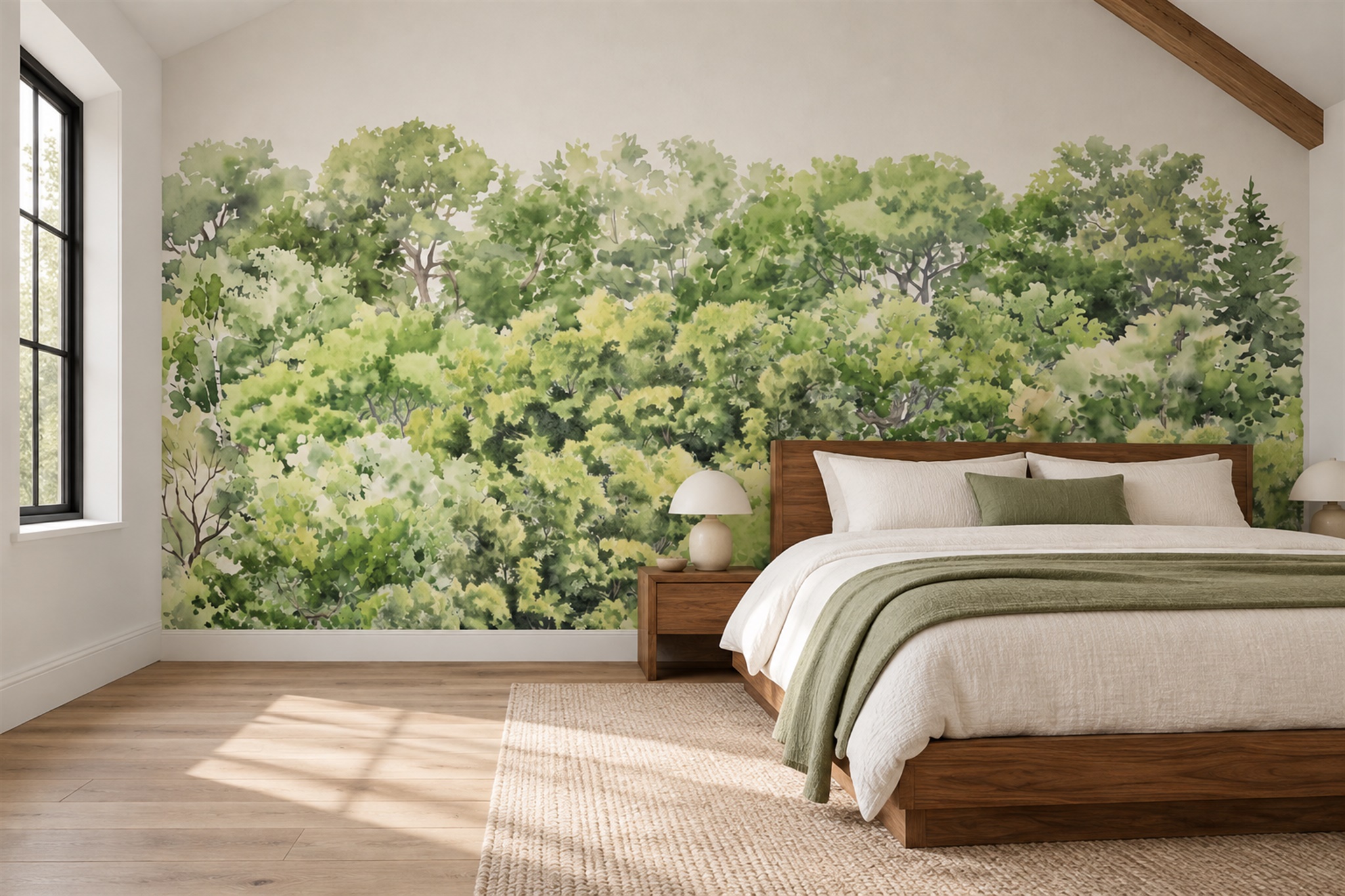 Green Pattern Decorative Wallpaper Mural Layered Painterly Wallpaper Bedroom-wallpaper-murals, Peel-and-stick Finish