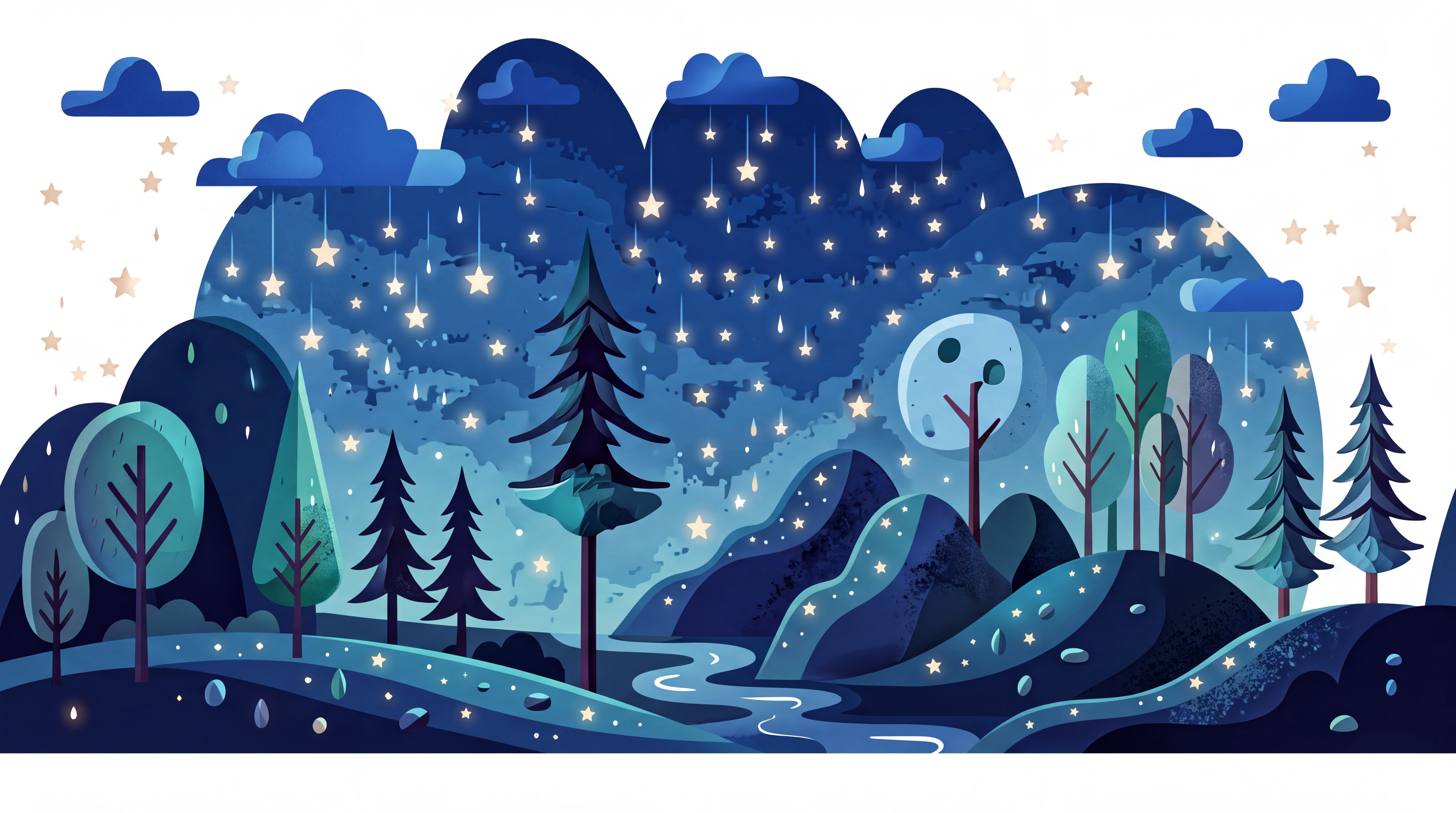 Blue Forest Scenic Painterly Wallpaper Mural, Peel-and-stick Finish