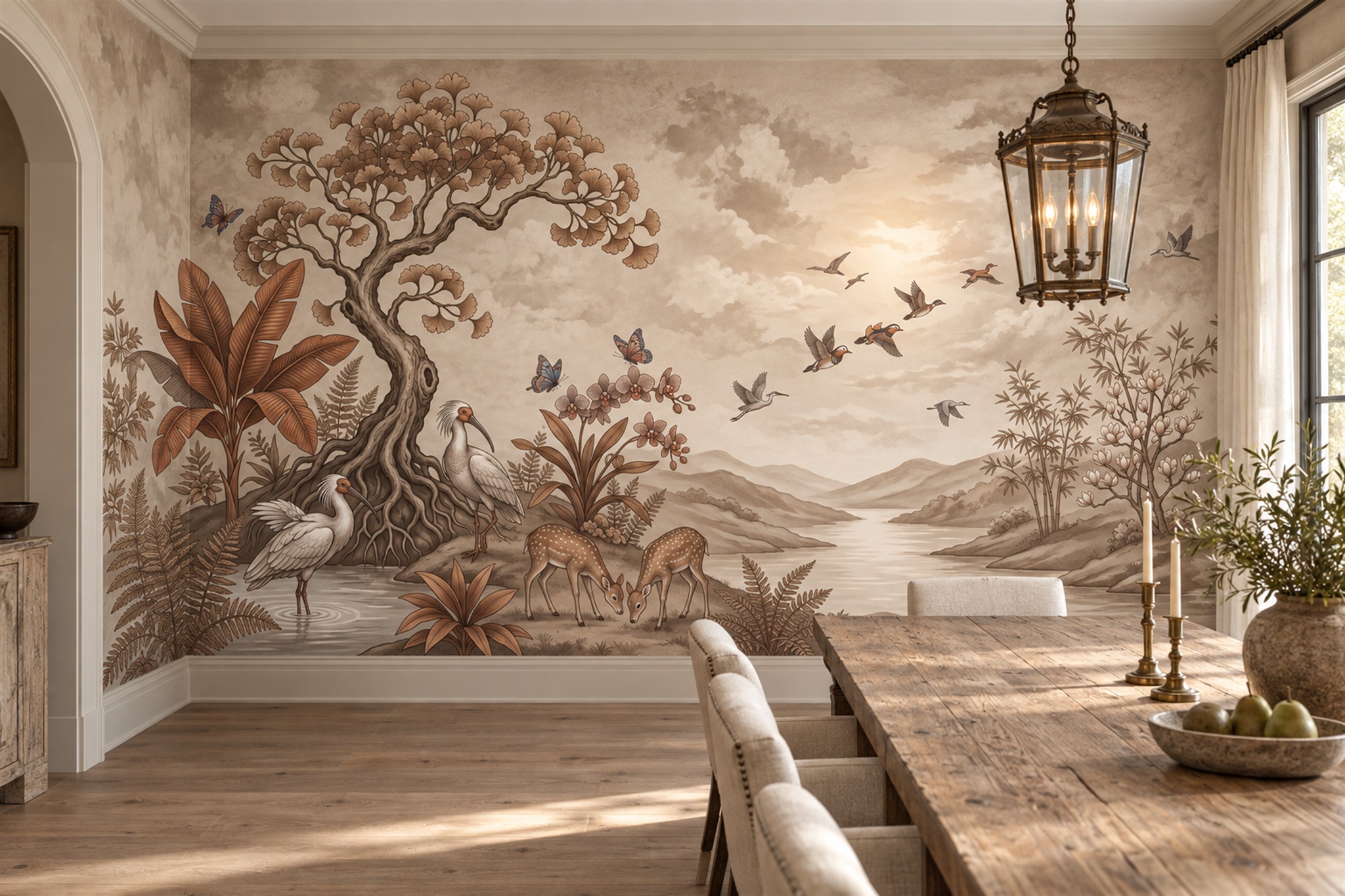Sepia Landscape Scenic Wallpaper Mural Dining-room-wallpaper-murals, Peel-and-stick Finish