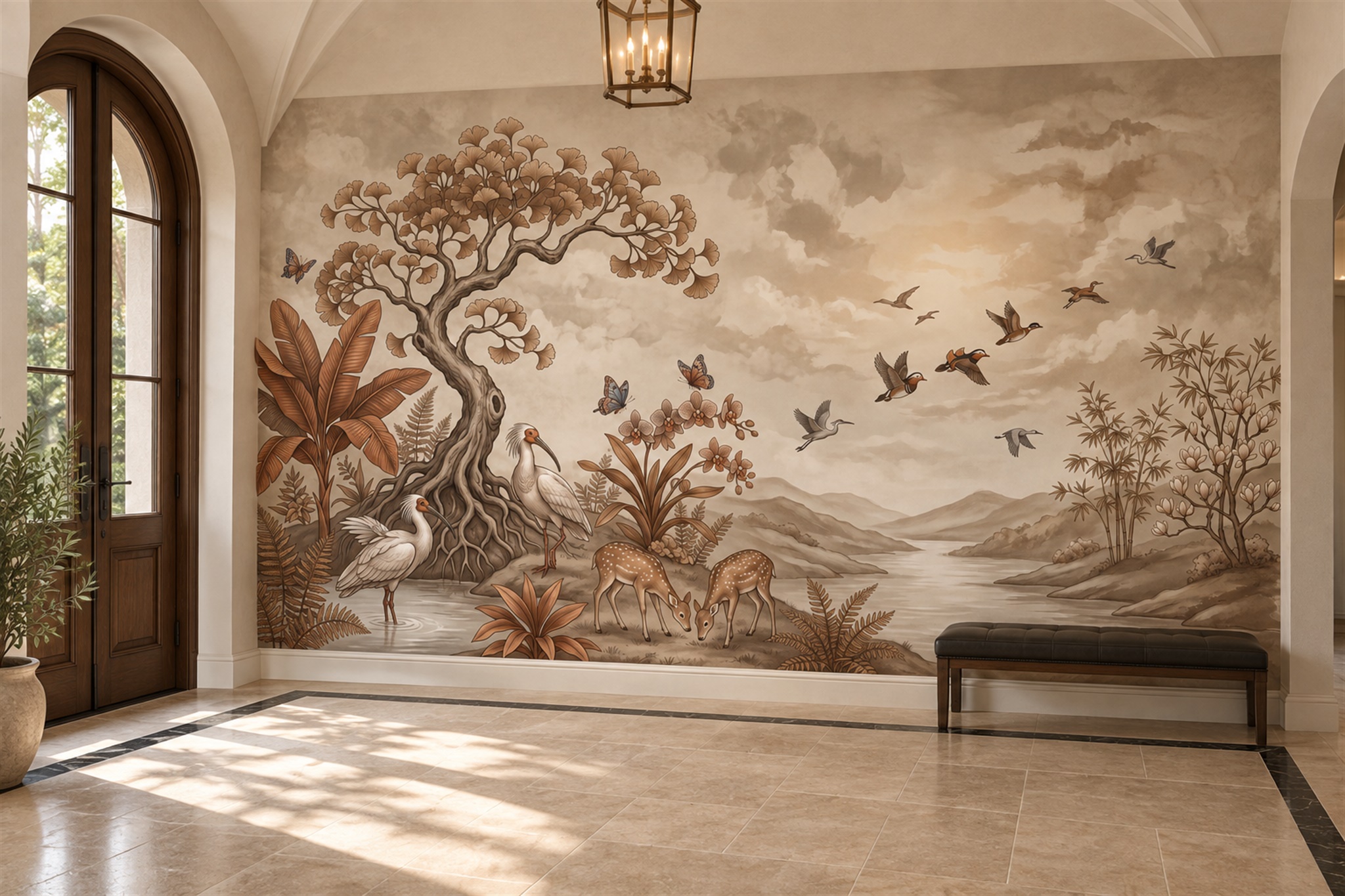 Sepia Landscape Scenic Wallpaper Mural Accent-wall-wallpaper-murals, Peel-and-stick Finish