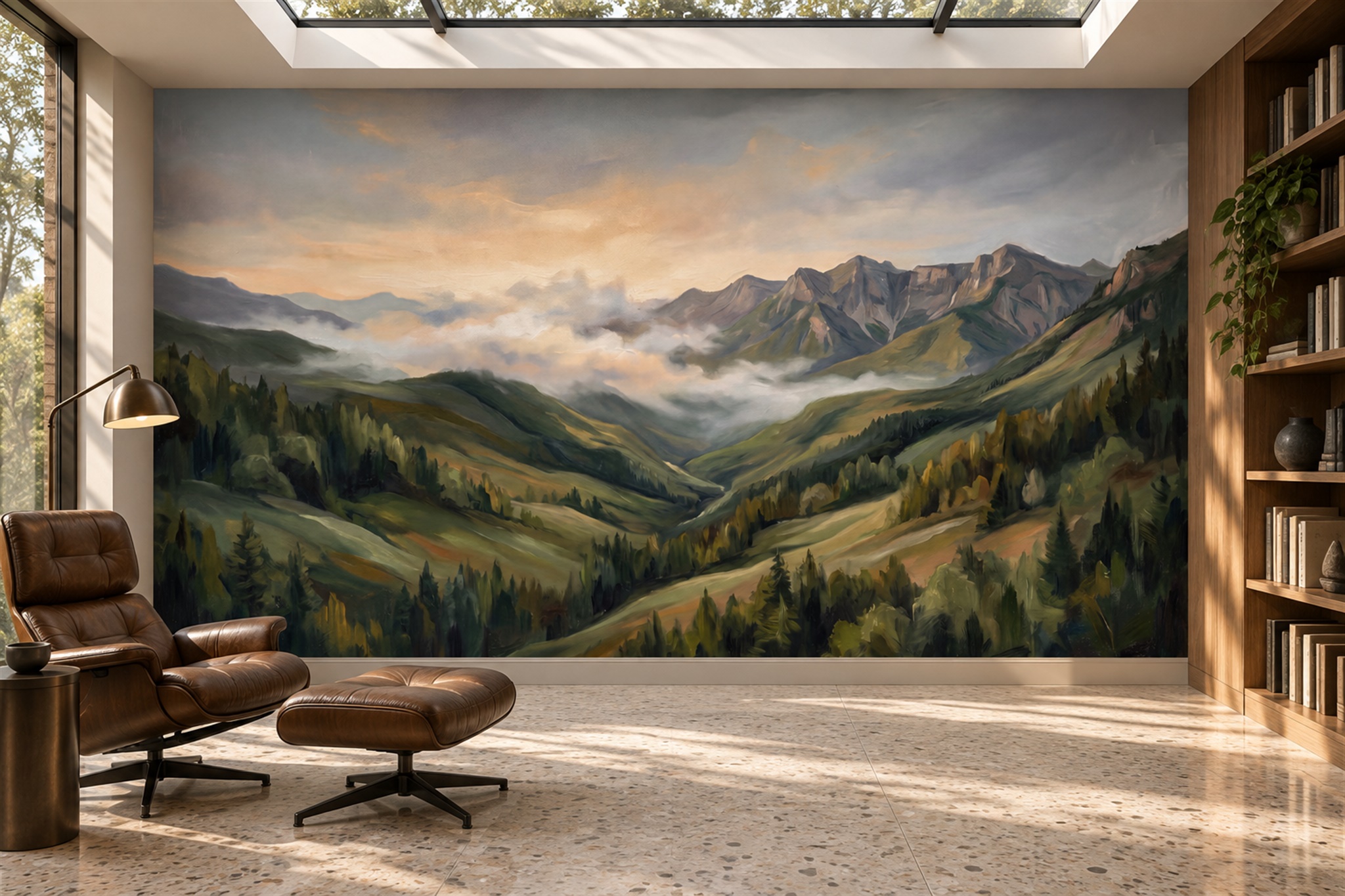Green Valley Scenic Wallpaper Mural Accent-wall-wallpaper-murals, Peel-and-stick Finish