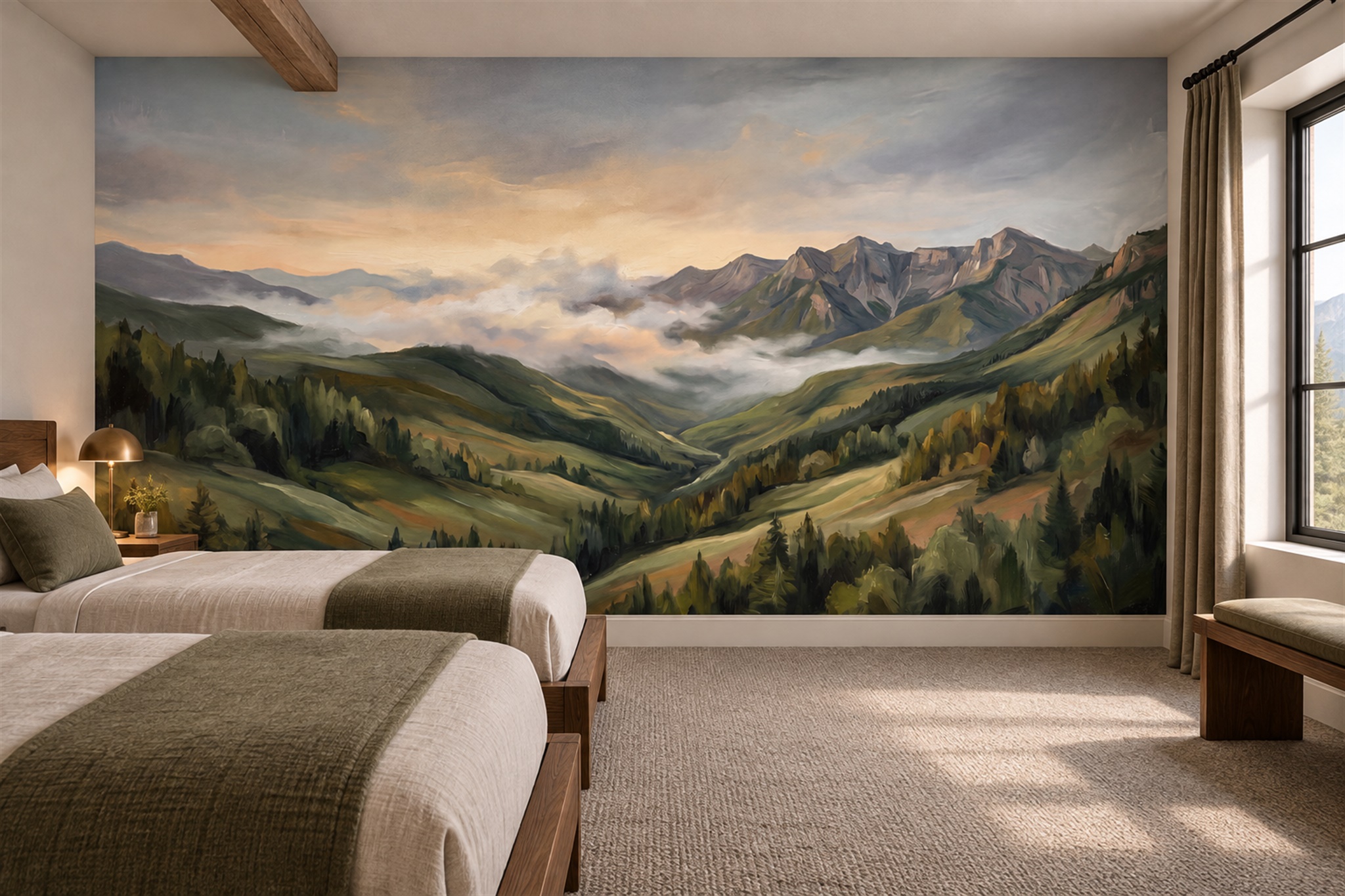 Green Valley Scenic Wallpaper Mural Bedroom-wallpaper-murals, Peel-and-stick Finish