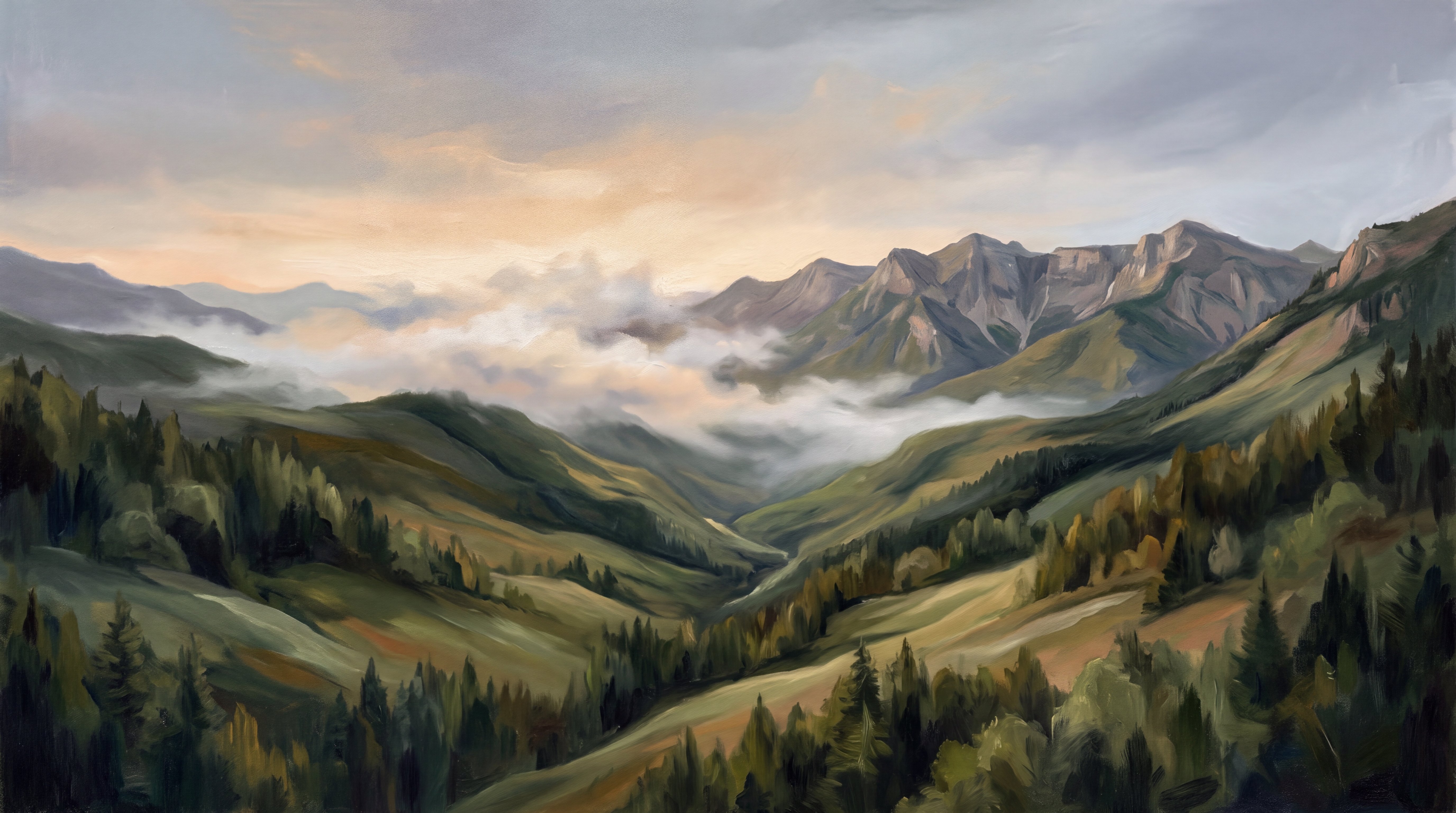 Green Valley Scenic Wallpaper Mural Accent-wall-wallpaper-murals, Peel-and-stick Finish