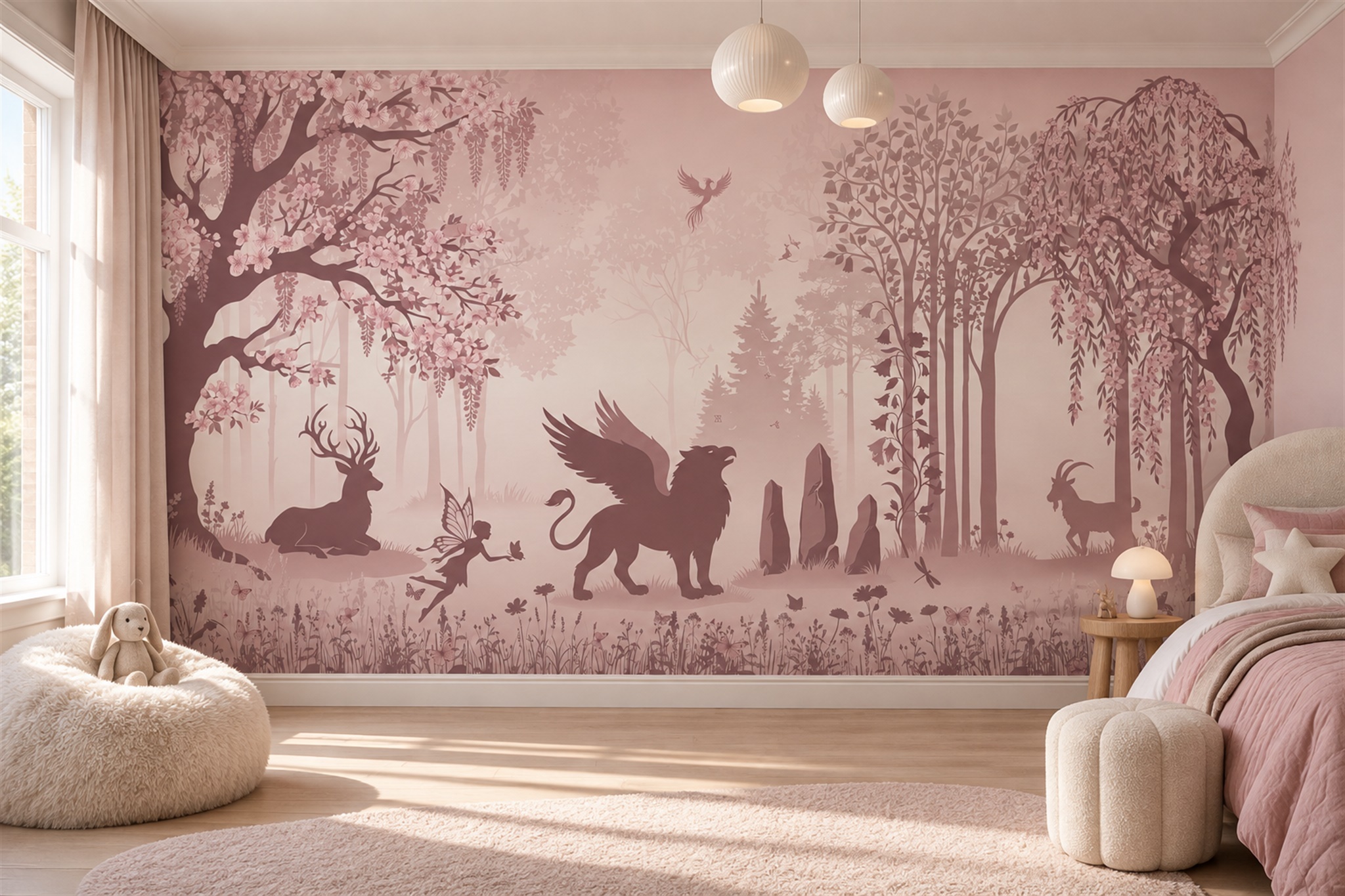 Pink Pattern Decorative Wallpaper Mural Layered Detail Wallpaper Mural Accent-wall-wallpaper-murals, Peel-and-stick Finish