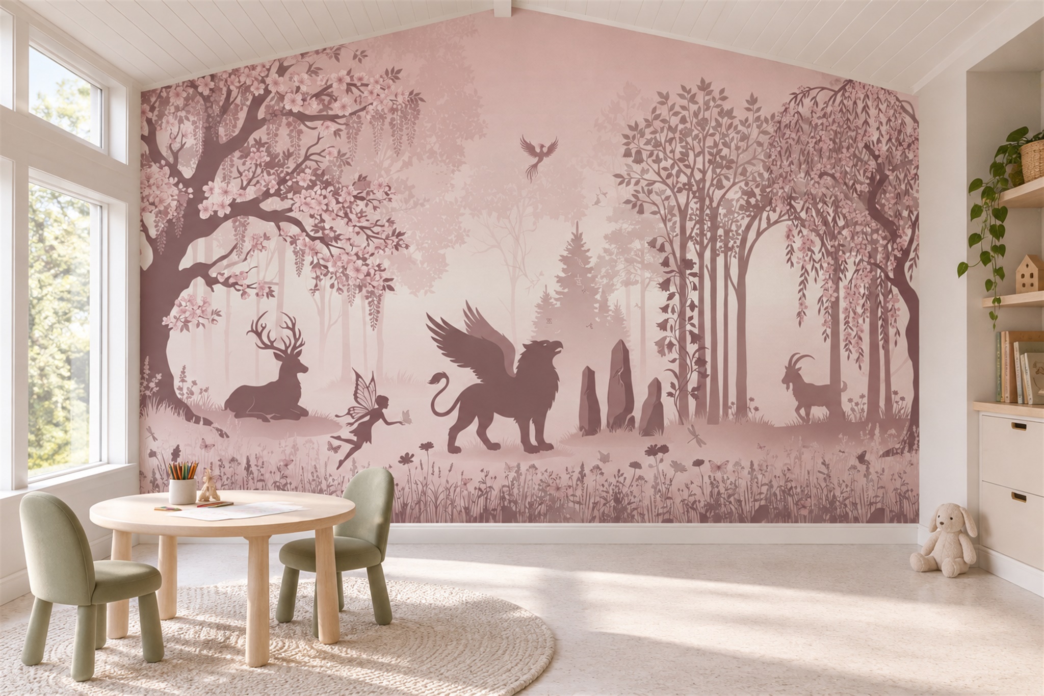 Pink Pattern Decorative Wallpaper Mural Layered Detail Wallpaper Mural Accent-wall-wallpaper-murals, Peel-and-stick Finish