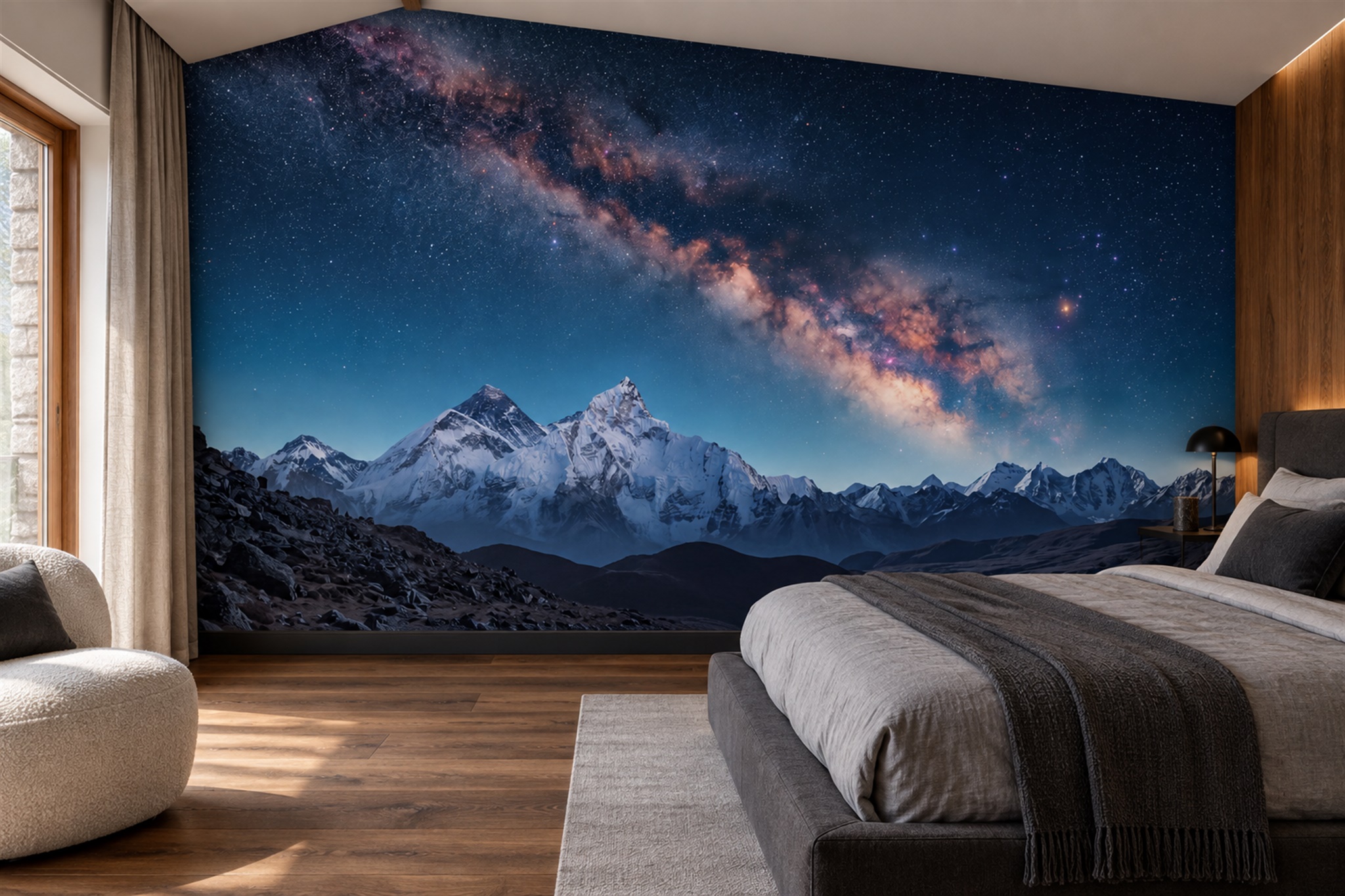 Navy Pattern Decorative Wallpaper Mural Layered Forms Wallpaper Mural Bedroom-wallpaper-murals, Peel-and-stick Finish