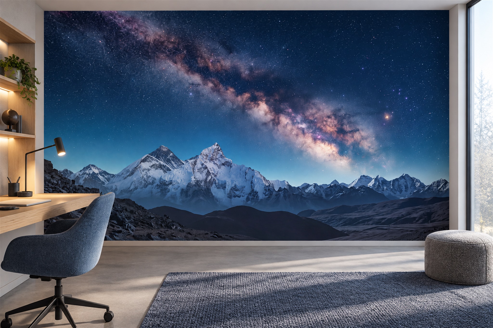 Navy Pattern Decorative Wallpaper Mural Layered Forms Wallpaper Mural Home-office-wallpaper-murals, Peel-and-stick Finish
