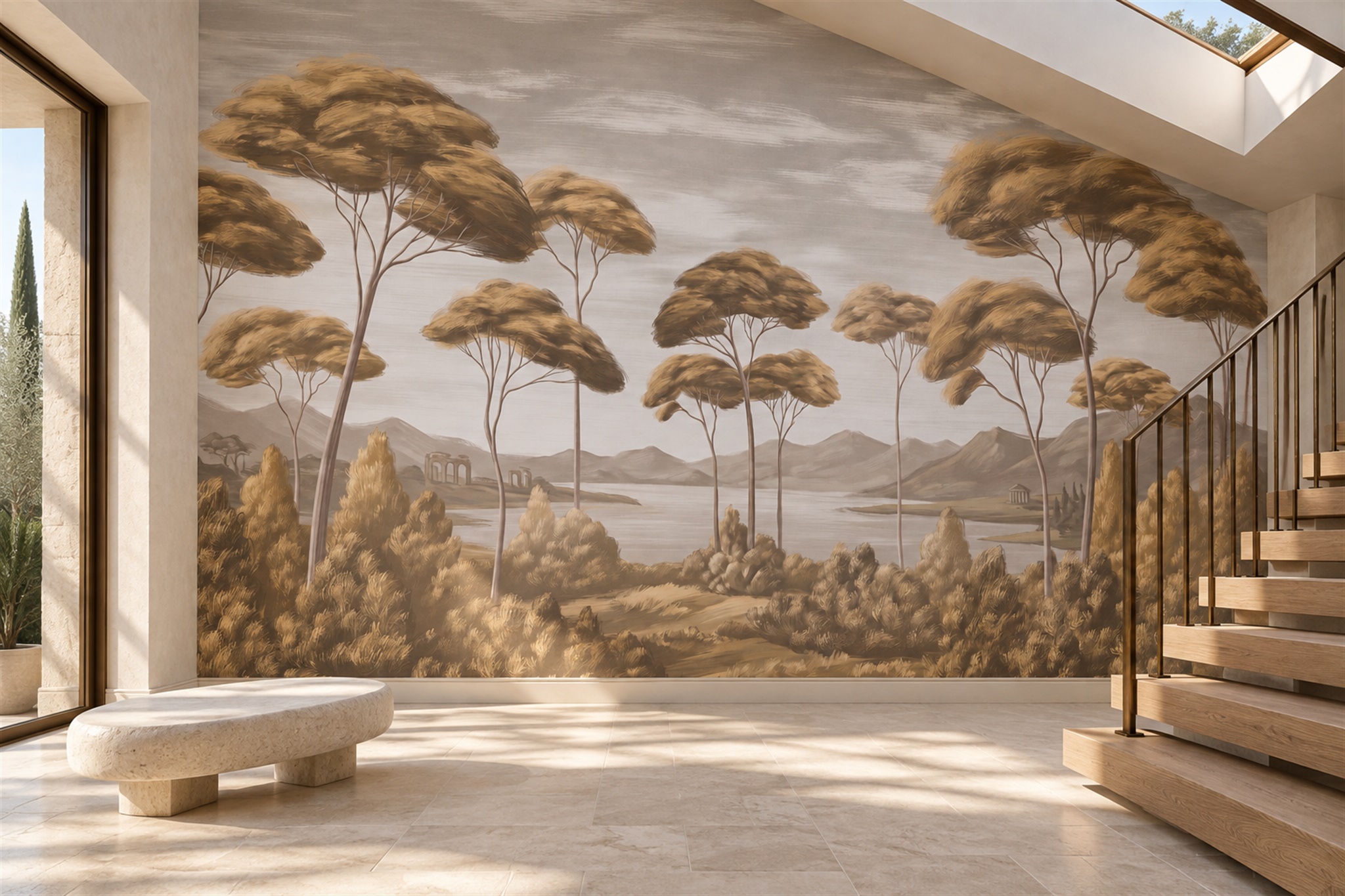 Gold Trees Scenic Wallpaper Mural, Peel-and-stick Finish