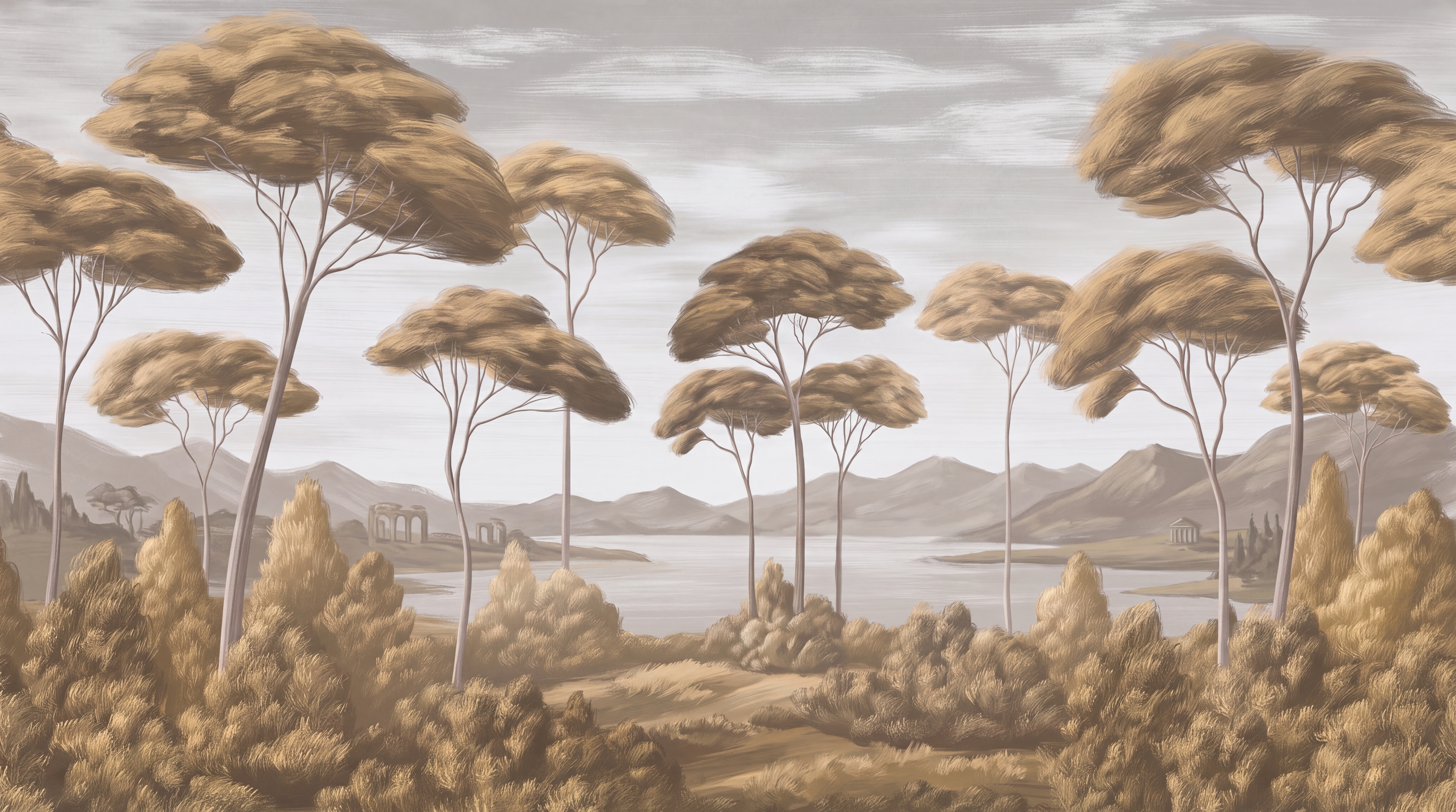 Gold Trees Scenic Wallpaper Mural, Peel-and-stick Finish