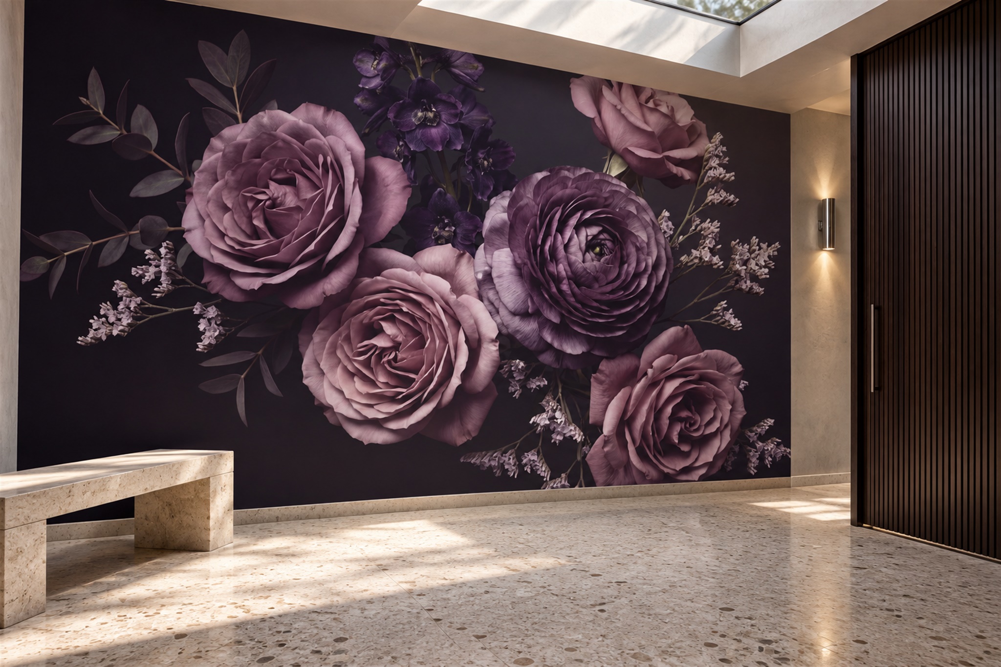 Neutral Rose Botanical Abstract Wallpaper Mural Entryway-wallpaper-murals, Peel-and-stick Finish