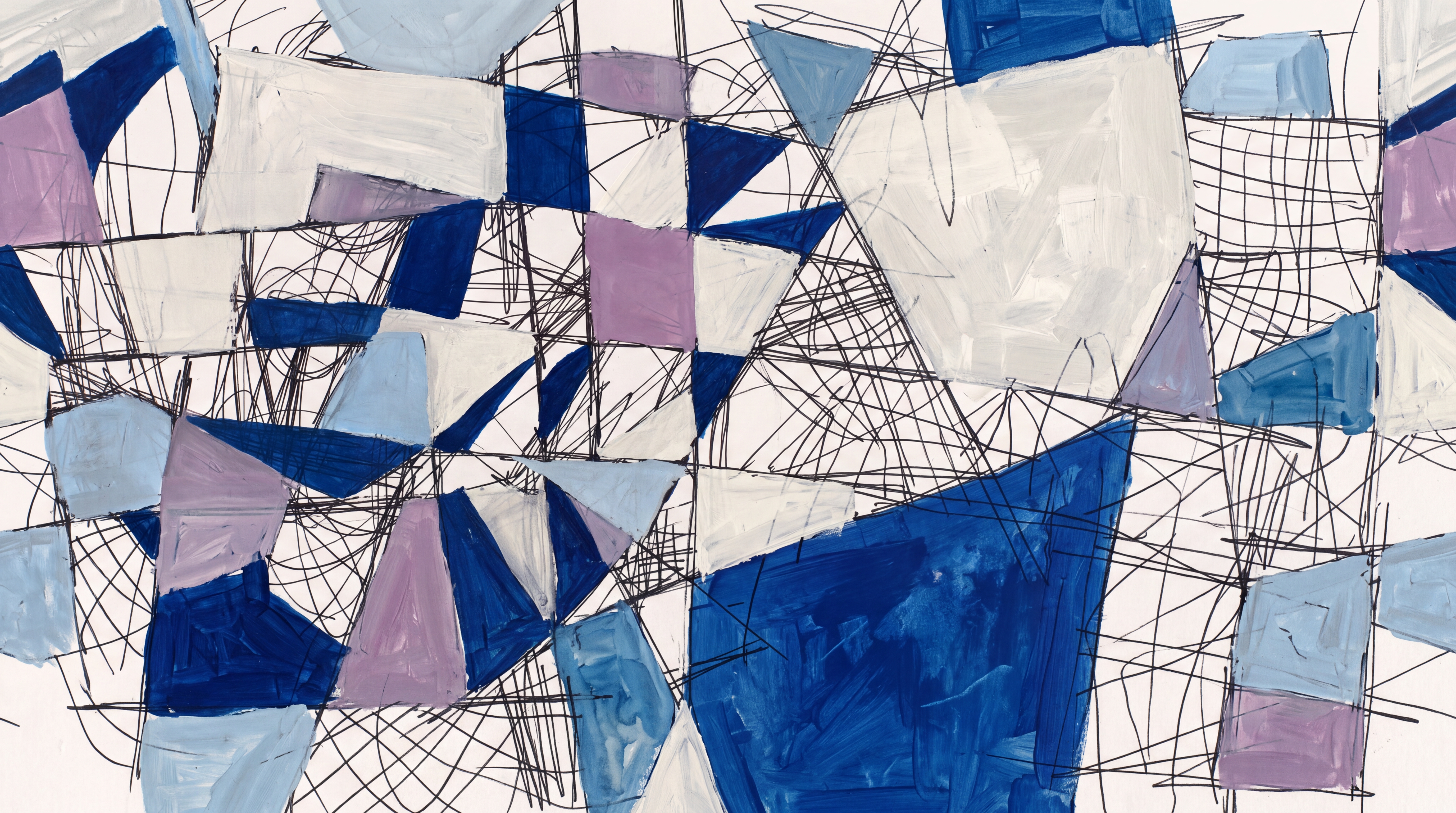 Blue Geometric Abstract Wallpaper Mural Living-room-wallpaper-murals, Peel-and-stick Finish