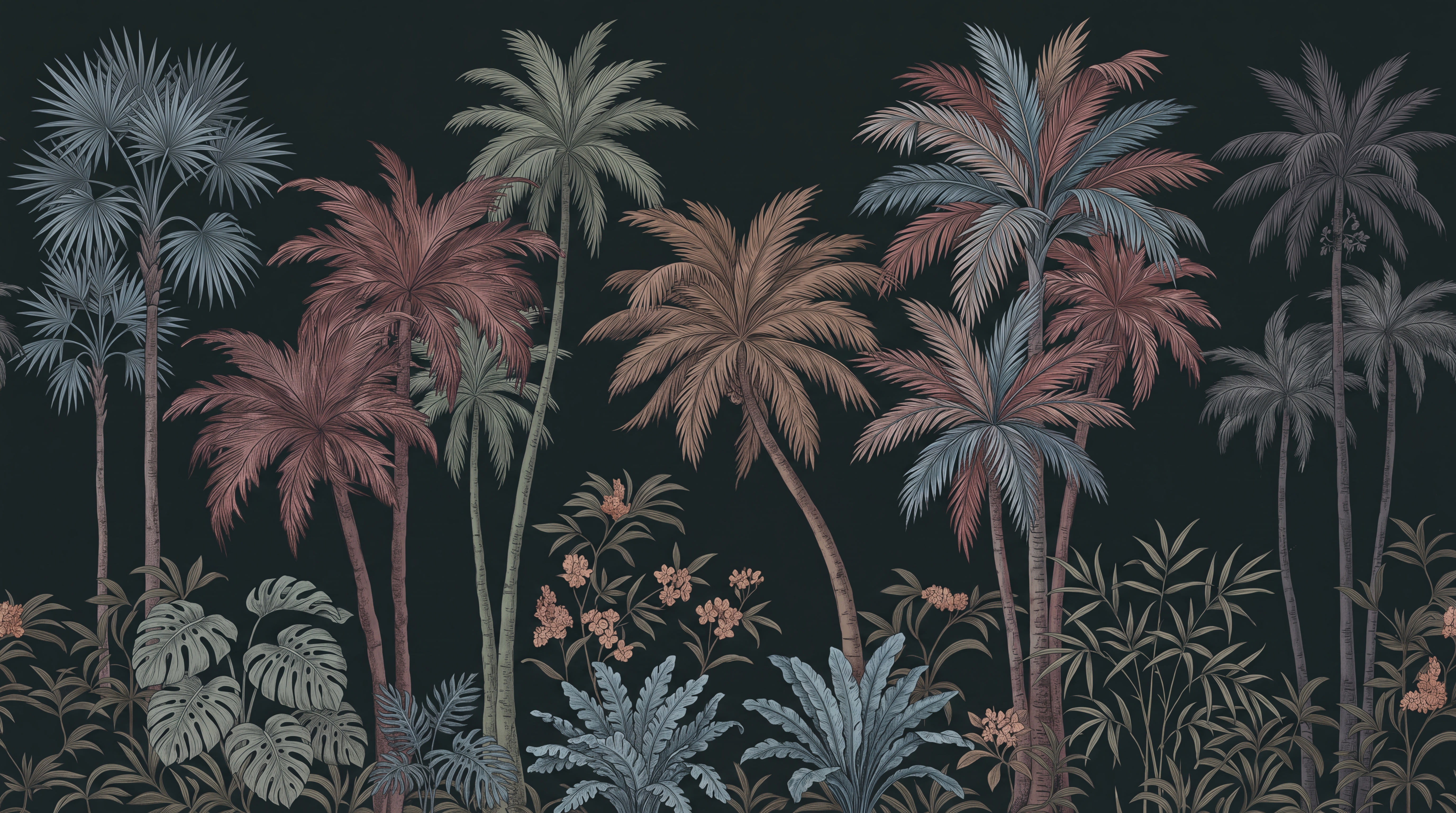 Pink Palm Artful Wallpaper Mural, Peel-and-stick Finish