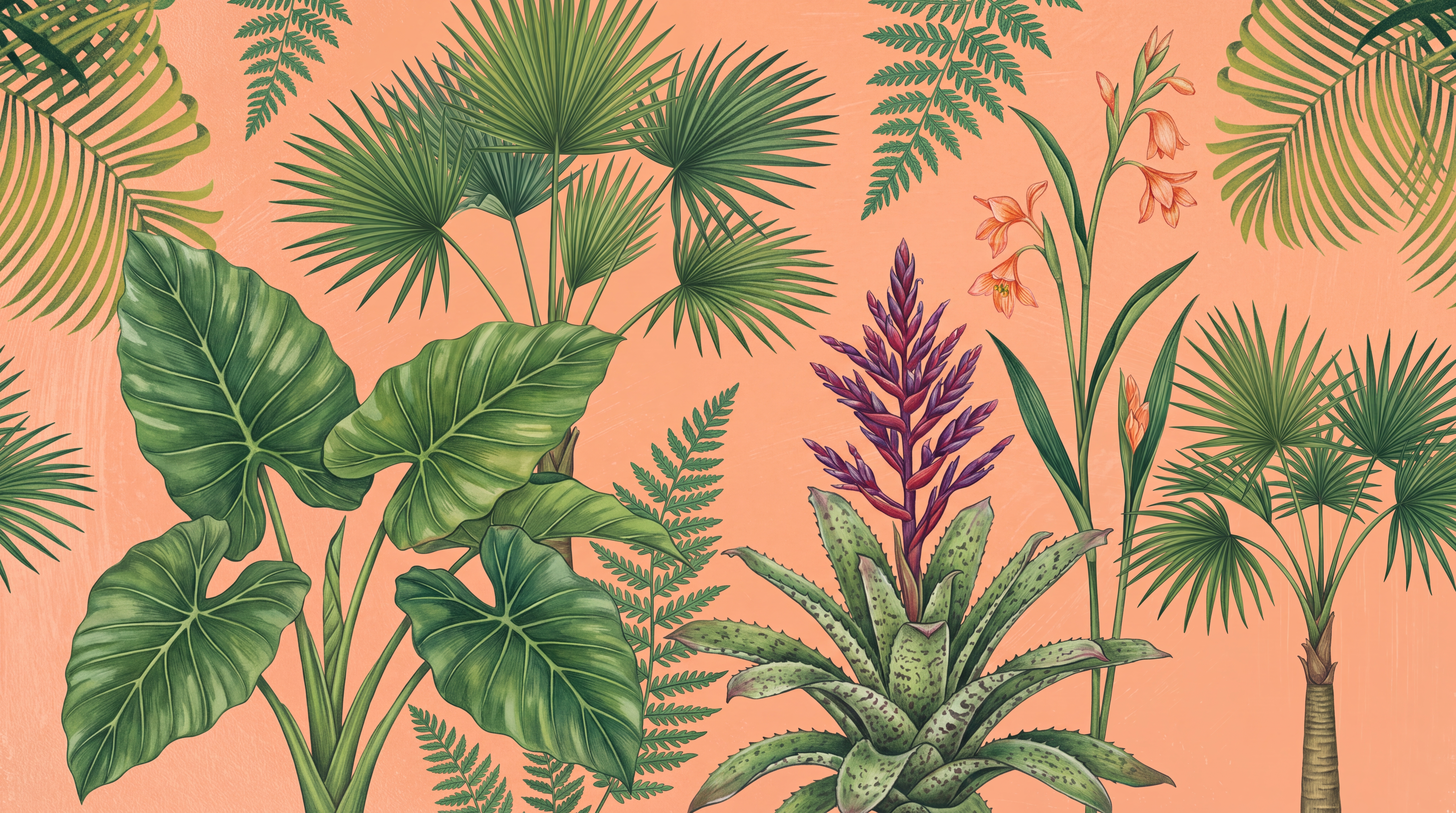 Coral Tropical Artful Wallpaper Mural, Peel-and-stick Finish