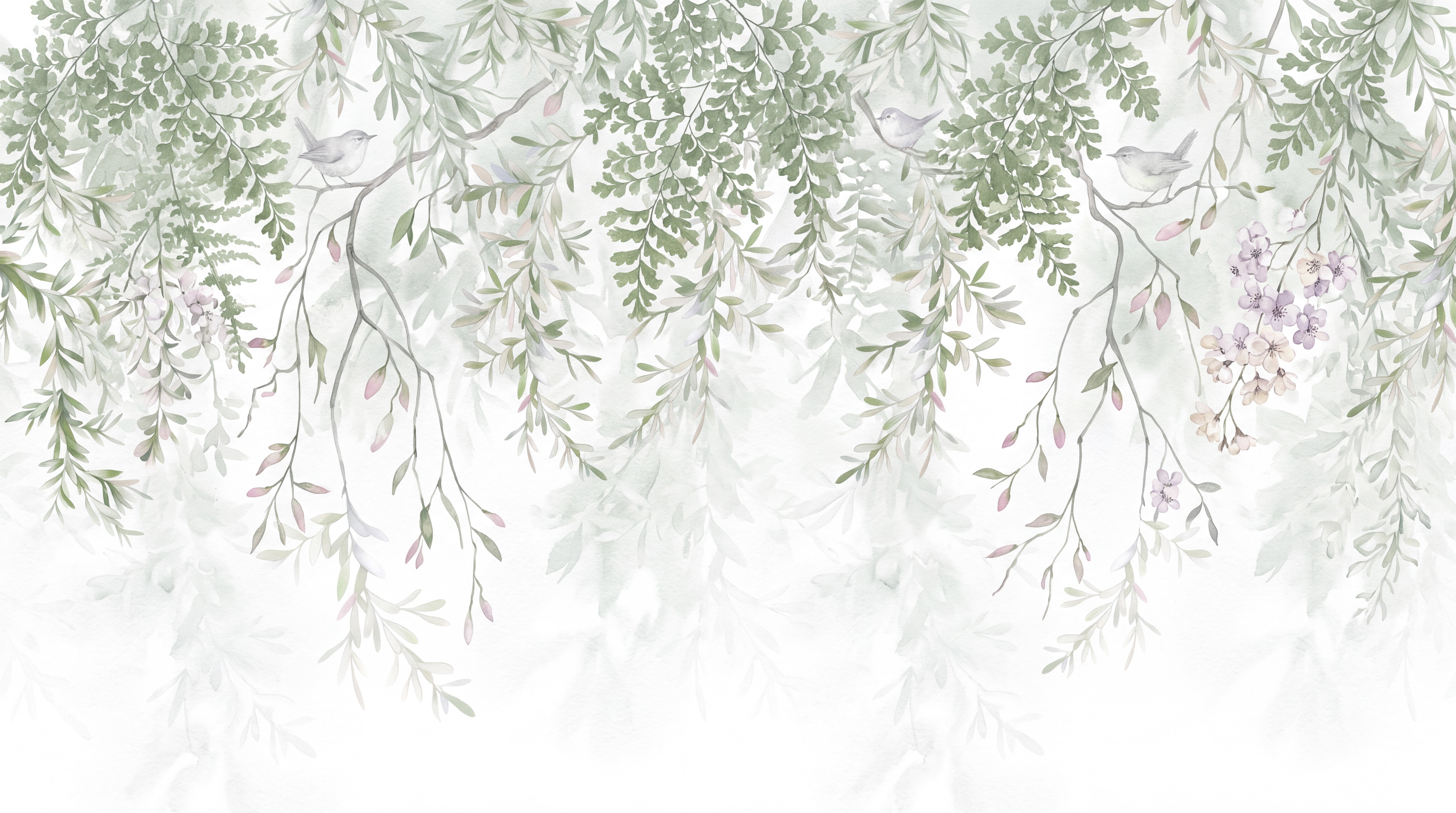 Sage Vine Botanical Layered Wallpaper Mural, Peel-and-stick Finish