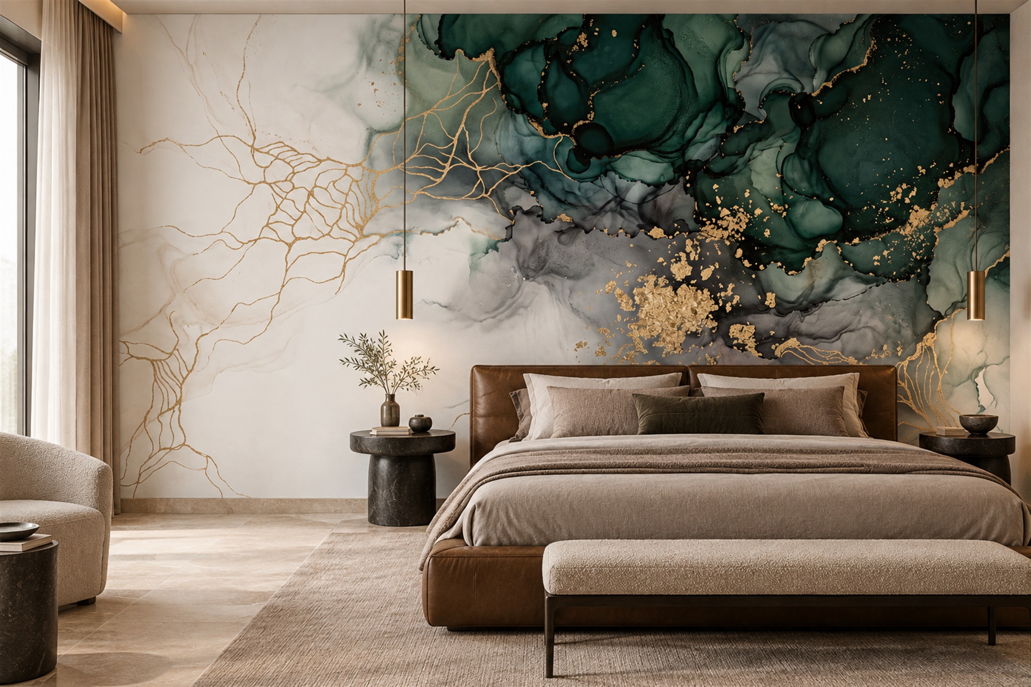 Green Marble Decorative Wallpaper Mural Bedroom-wallpaper-murals, Peel-and-stick Finish