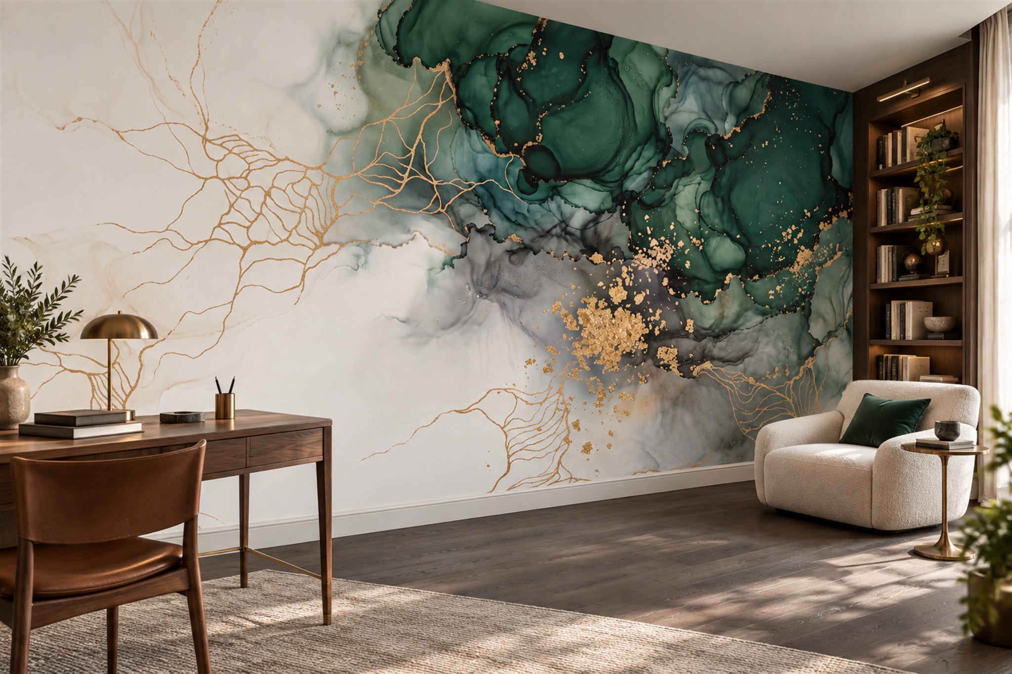 Green Marble Decorative Wallpaper Mural Accent-wall-wallpaper-murals, Peel-and-stick Finish