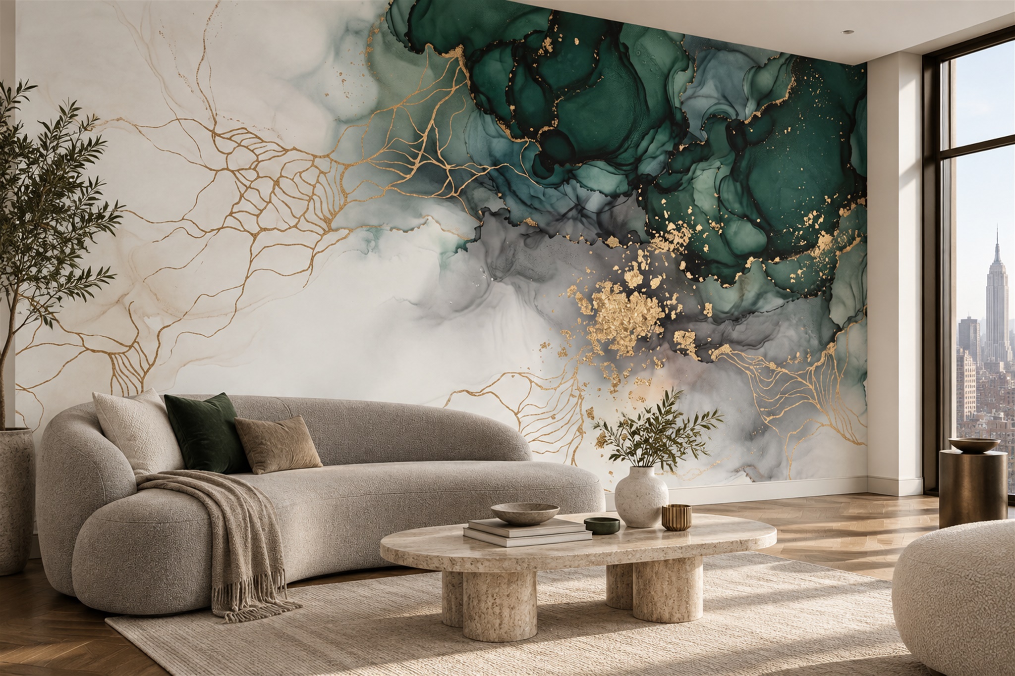 Green Marble Decorative Wallpaper Mural Accent-wall-wallpaper-murals, Peel-and-stick Finish