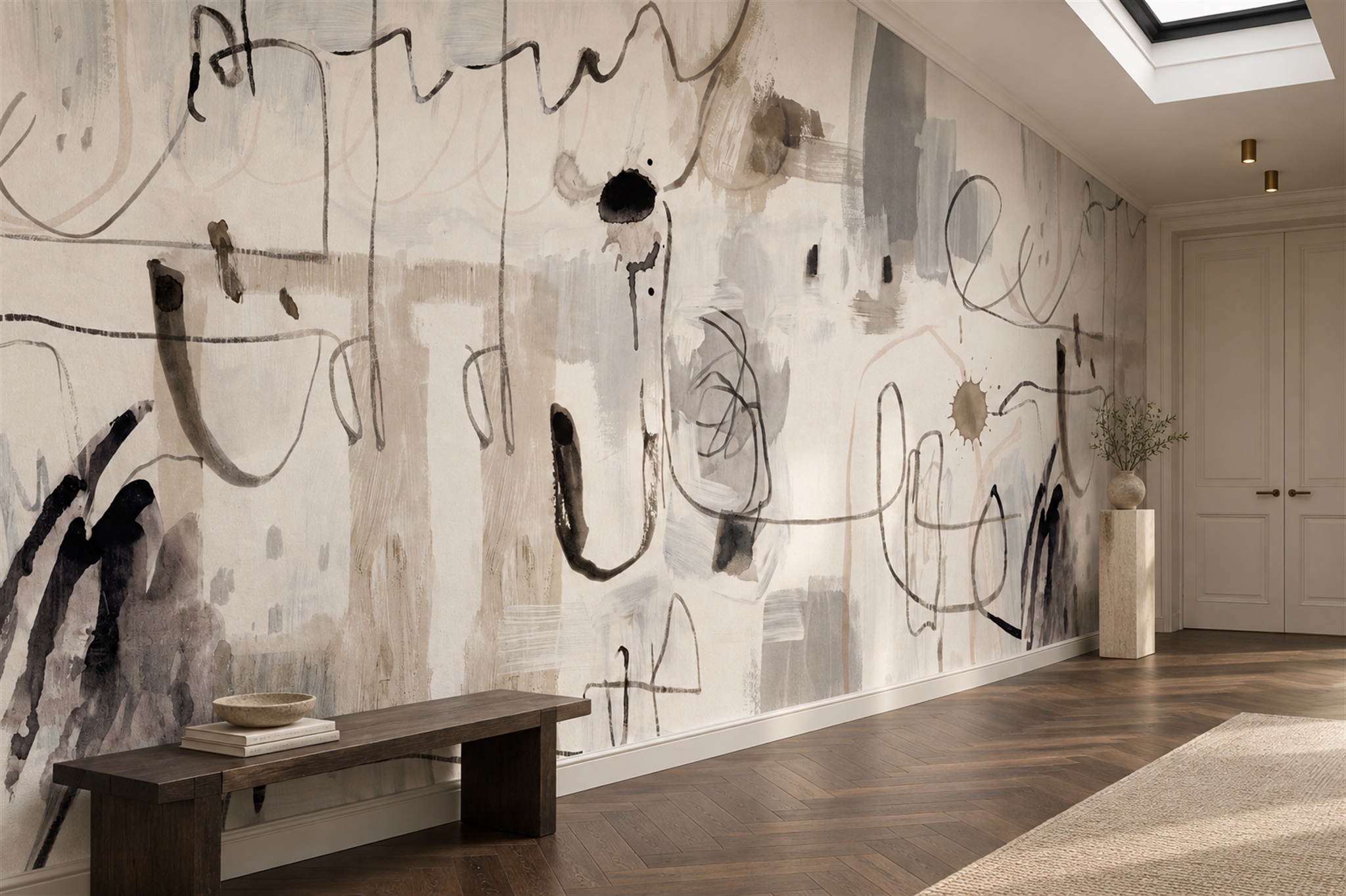 Grey Pattern Decorative Wallpaper Mural Layered Tones Wallpaper Mural Entryway-wallpaper-murals, Peel-and-stick Finish