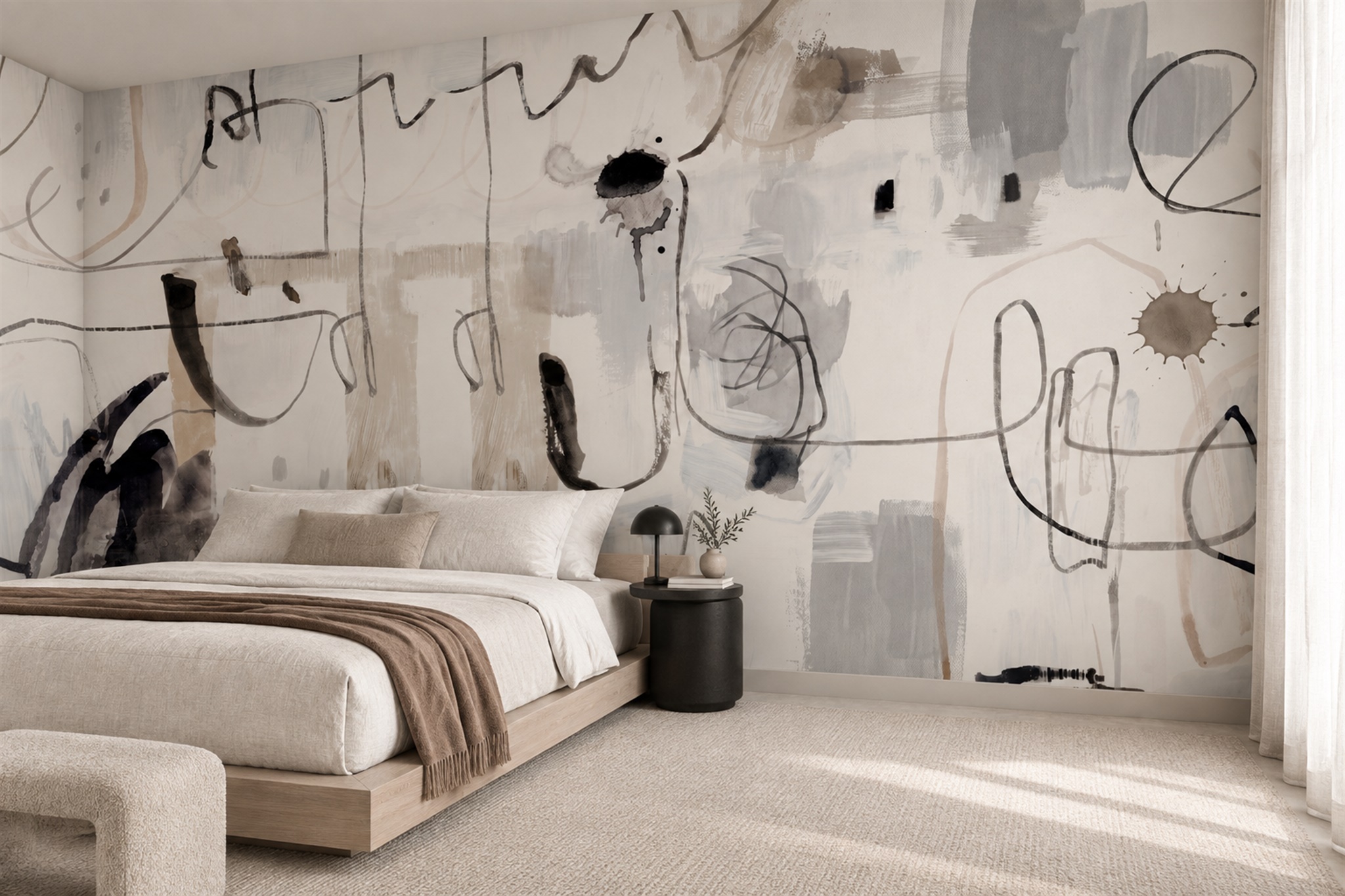 Grey Pattern Decorative Wallpaper Mural Layered Tones Wallpaper Mural Bedroom-wallpaper-murals, Peel-and-stick Finish
