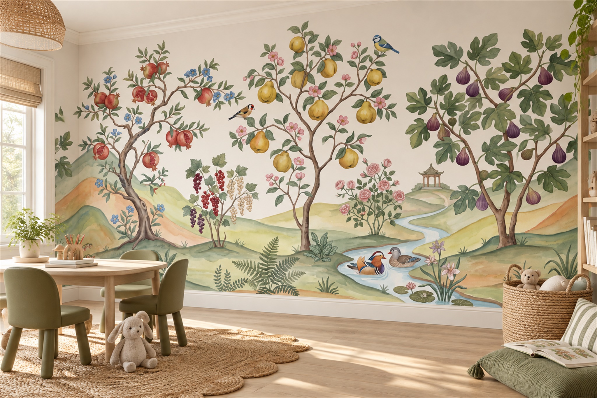 Green Pattern Decorative Wallpaper Mural Layered Layered Wallpaper Mural Home-office-wallpaper-murals, Peel-and-stick Finish