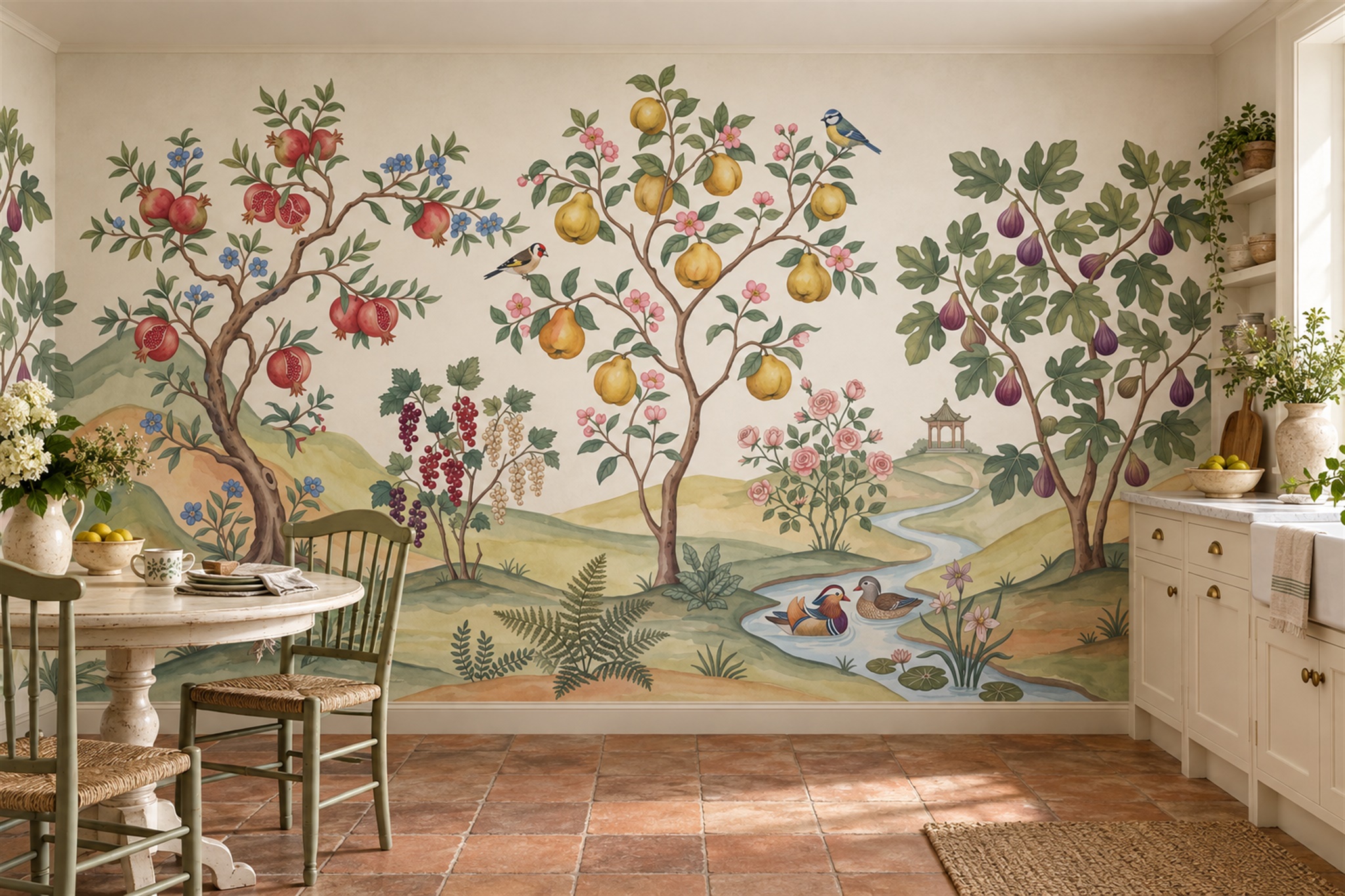 Pomegranate, Citrus And Fig Orchard Wallpaper Mural — Wallpaper Mural Design, Peel-and-stick Finish
