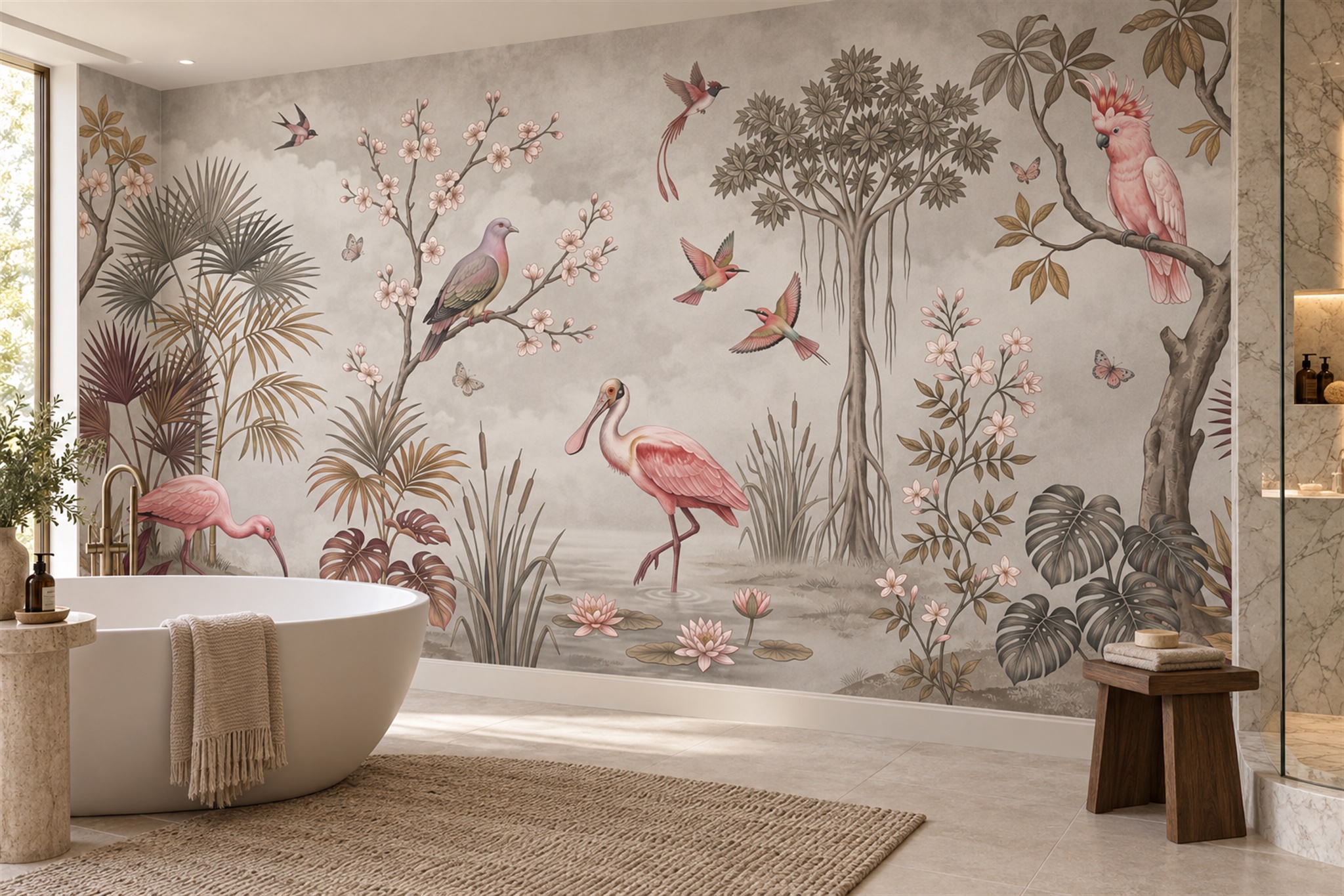 Pink Pattern Decorative Wallpaper Mural Layered Textured Wallpaper Mural Bathroom-wallpaper-murals, Peel-and-stick Finish