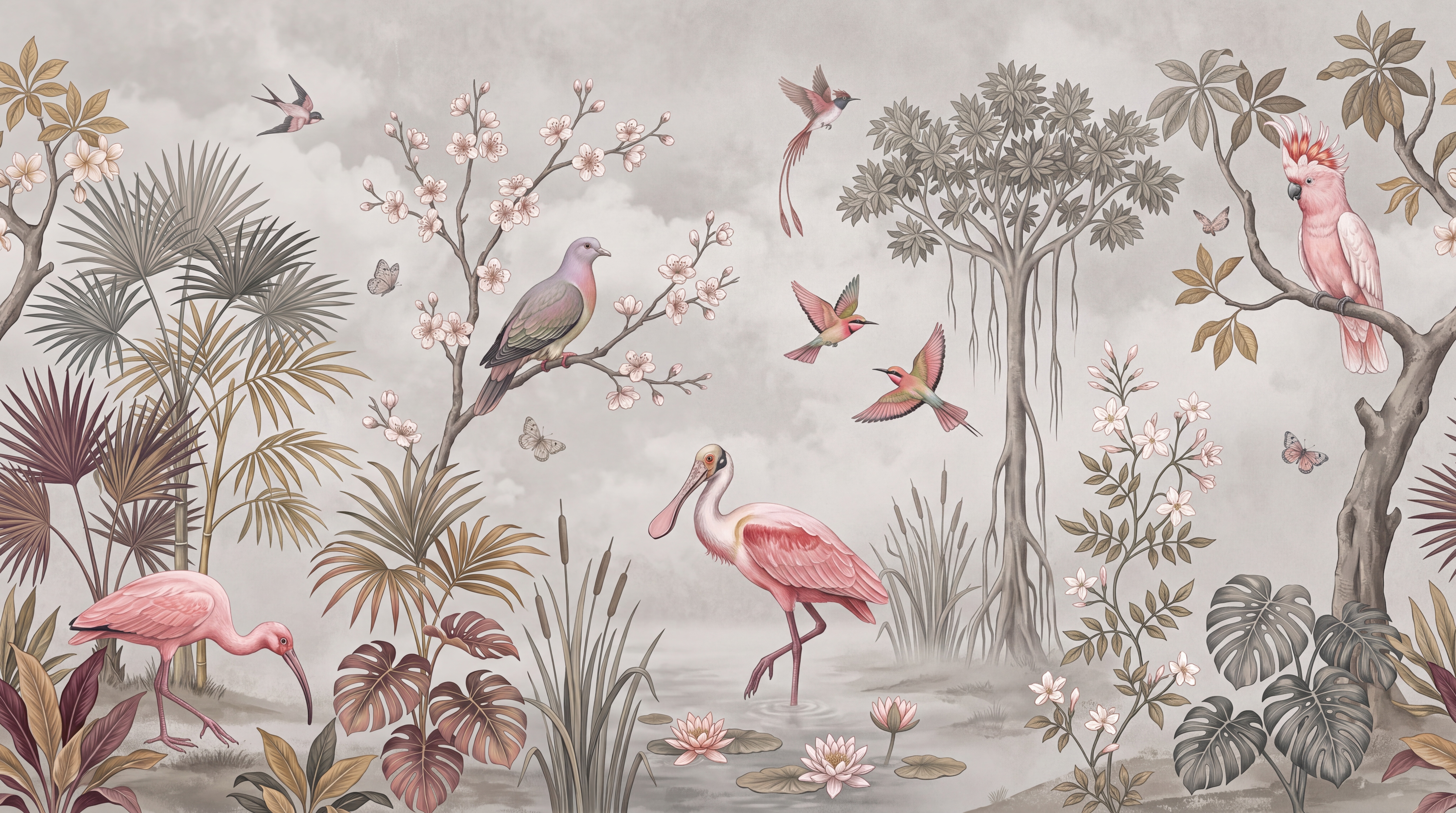 Pink Pattern Decorative Wallpaper Mural Layered Textured Wallpaper Mural, Peel-and-stick Finish