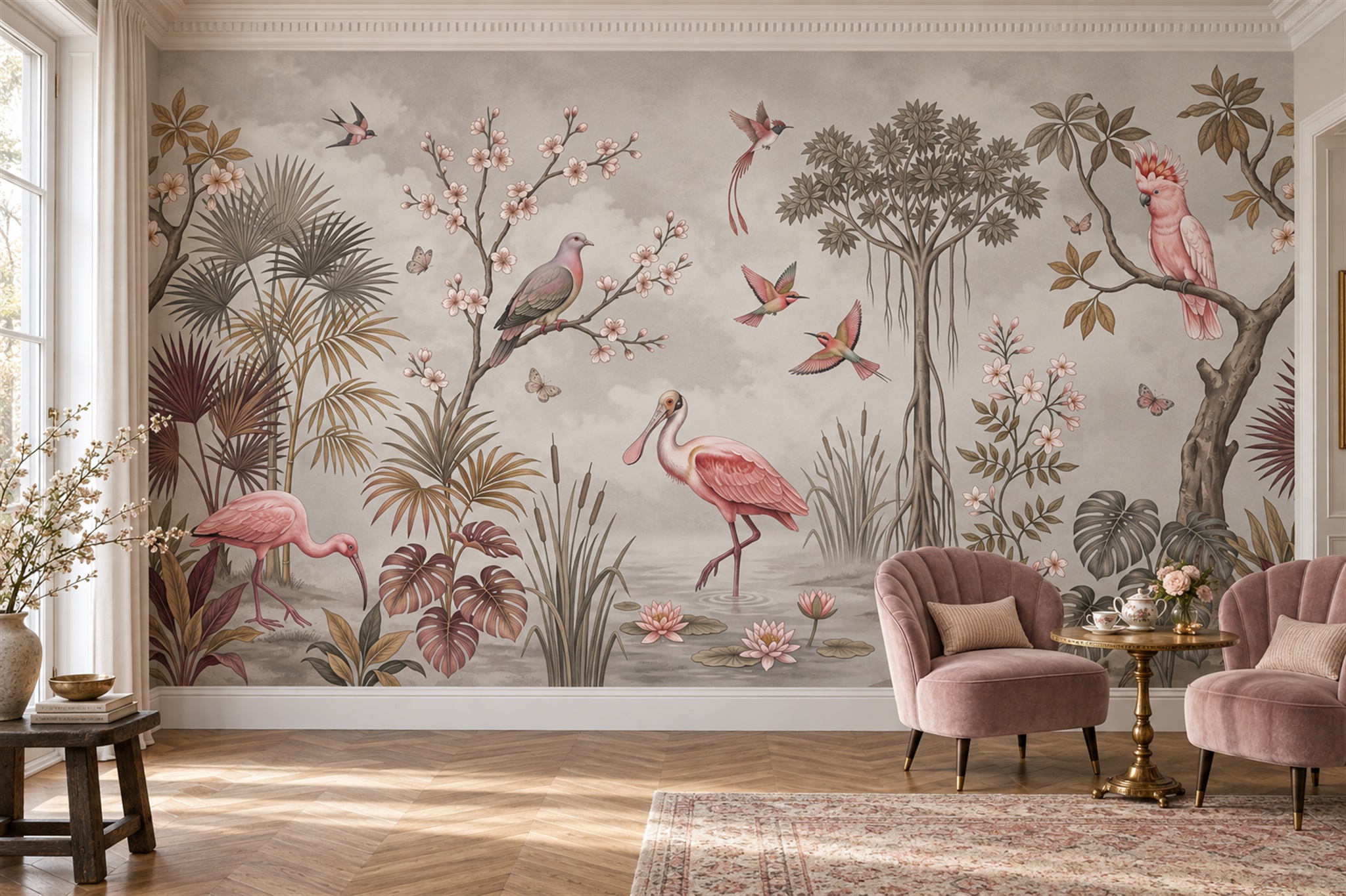 Pink Pattern Decorative Wallpaper Mural Layered Textured Wallpaper Mural Accent-wall-wallpaper-murals, Peel-and-stick Finish