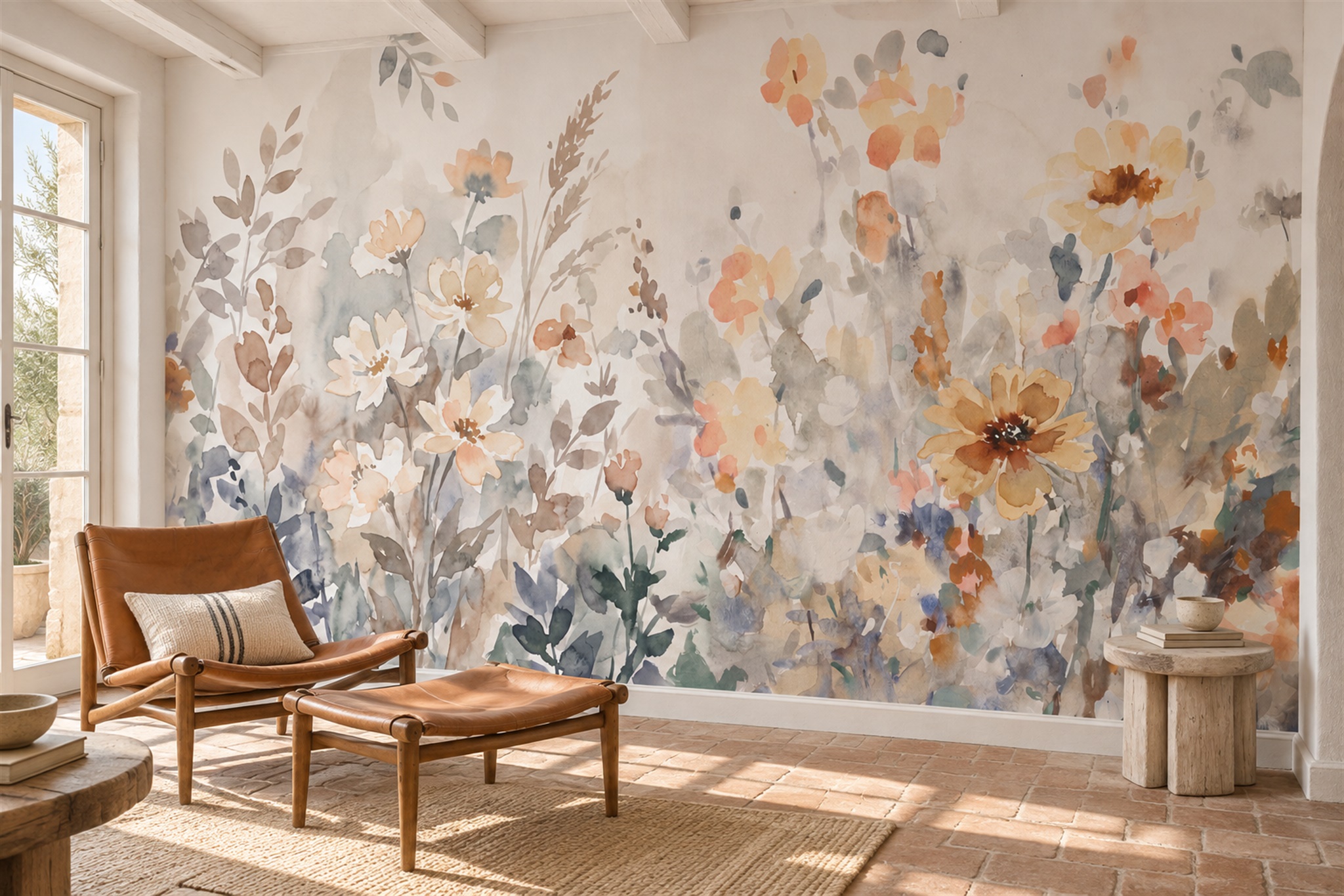 Peach Meadow Scenic Decorative Wallpaper Mural Home-office-wallpaper-murals, Peel-and-stick Finish