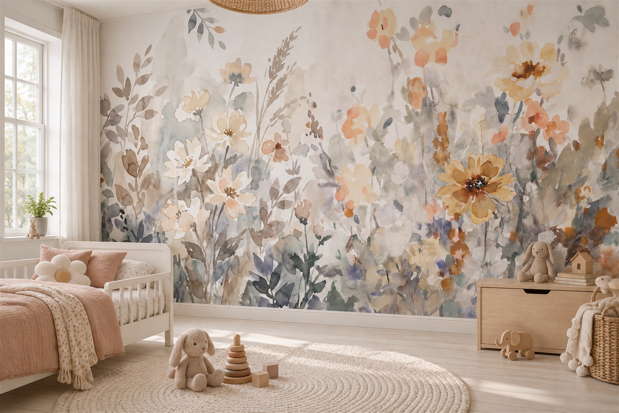 Peach Meadow Scenic Decorative Wallpaper Mural Accent-wall-wallpaper-murals, Peel-and-stick Finish