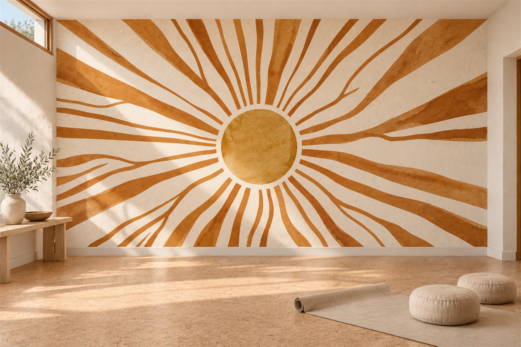 Ochre Pattern Decorative Layered Wallpaper Mural Accent-wall-wallpaper-murals, Peel-and-stick Finish