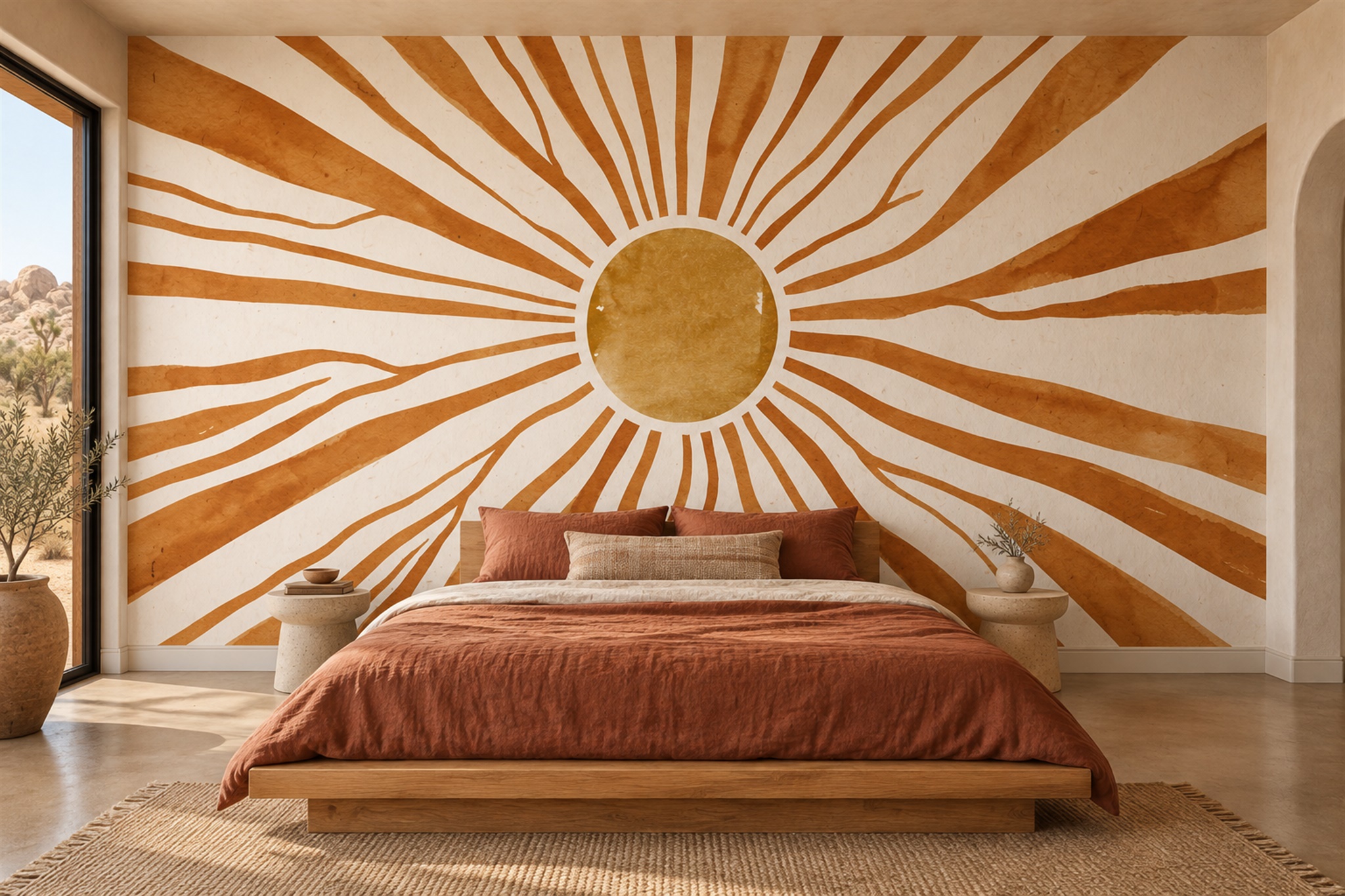 Ochre Pattern Decorative Layered Wallpaper Mural Bedroom-wallpaper-murals, Peel-and-stick Finish