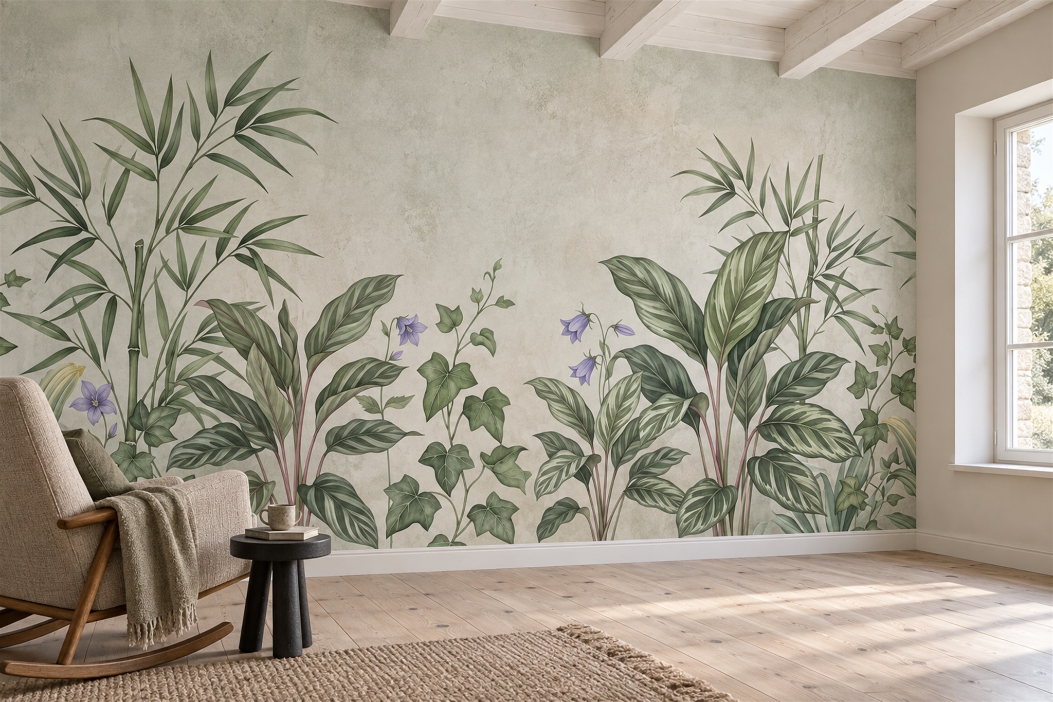 Sage Leaf Botanical Textured Wallpaper Mural Home-office-wallpaper-murals, Peel-and-stick Finish