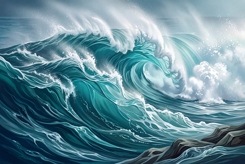 Teal Waves Artful Abstract Wallpaper Mural, Peel-and-stick Finish