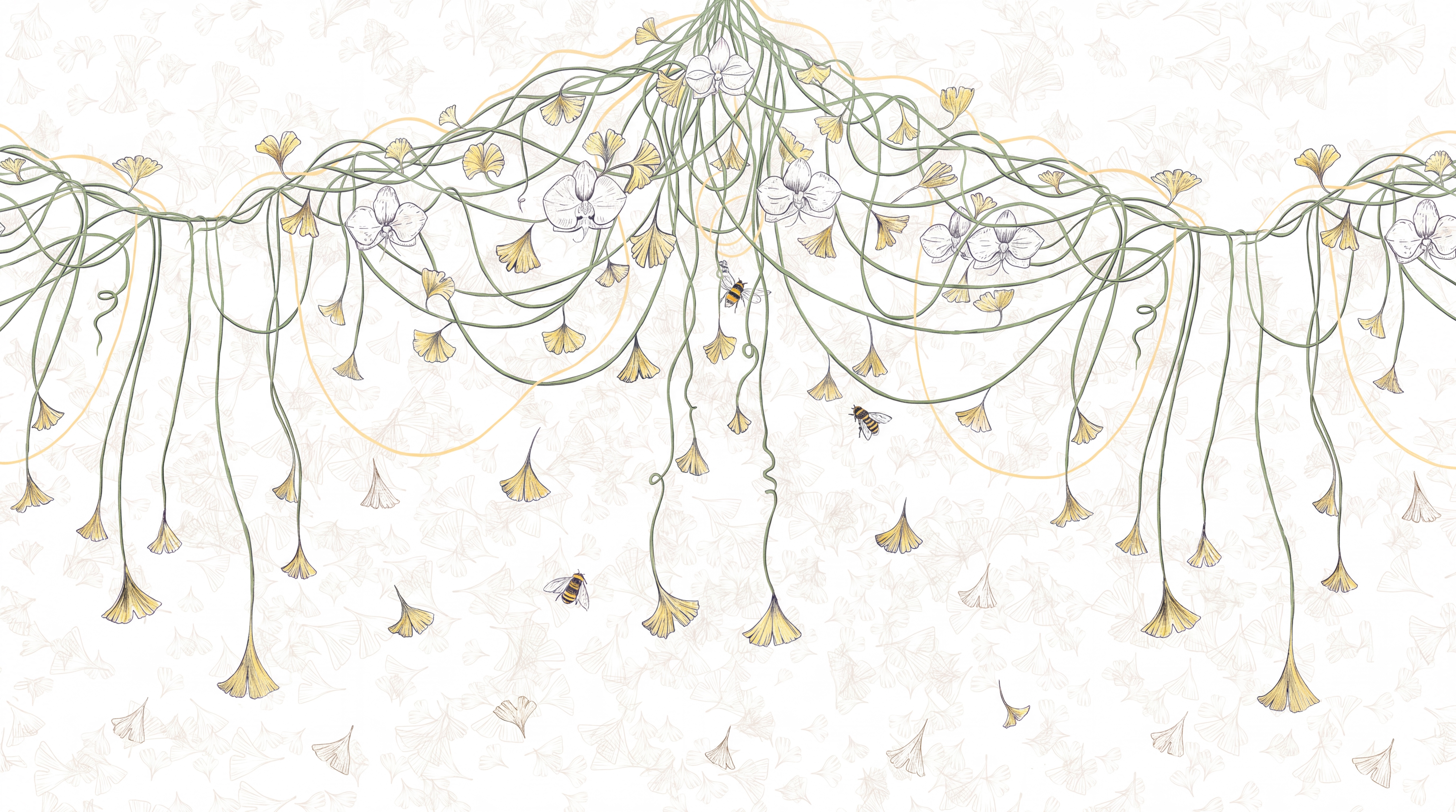 Ivory Vine Botanical Abstract Wallpaper Mural, Peel-and-stick Finish