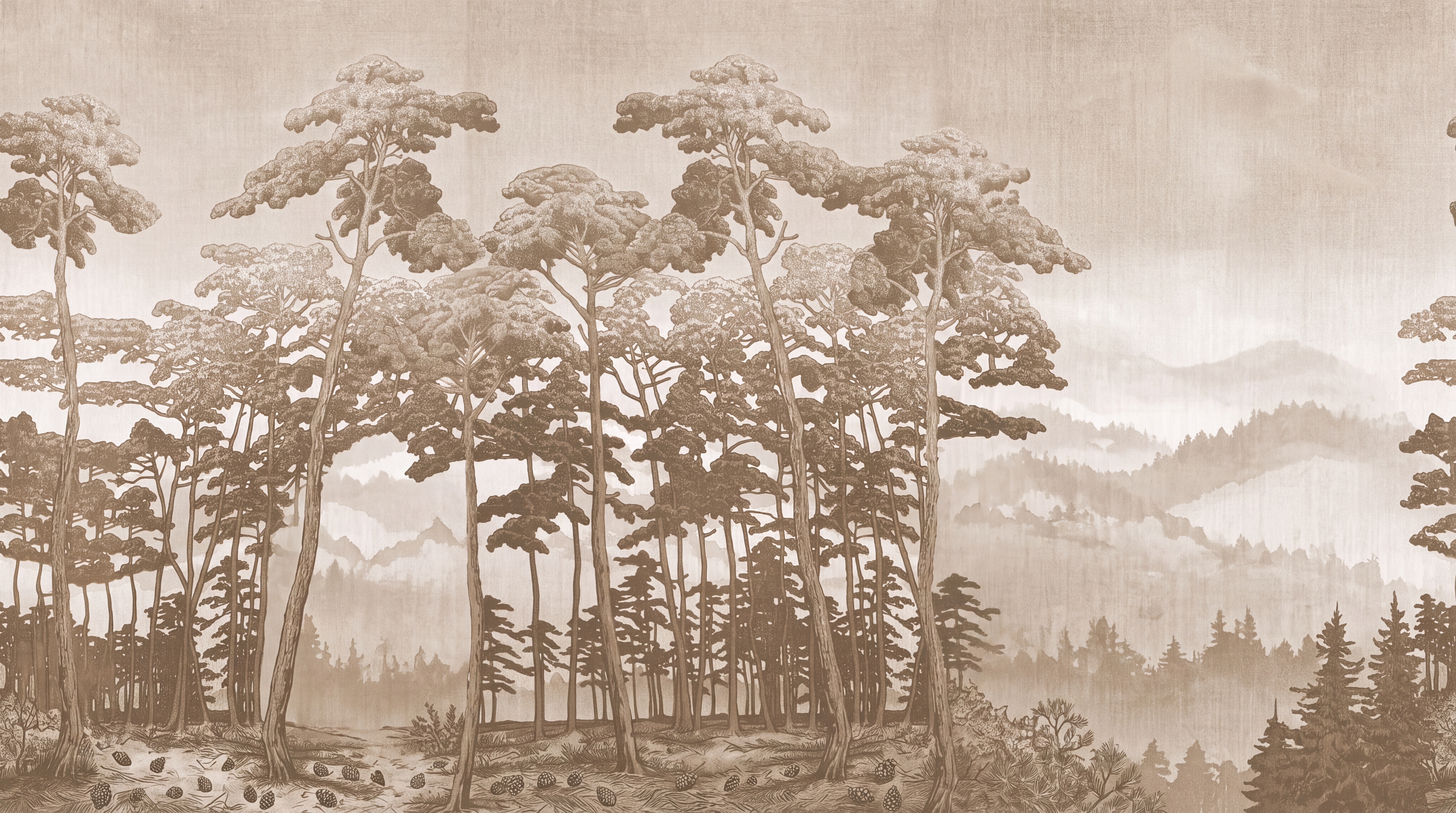 Taupe Misty Artful Wallpaper Mural, Peel-and-stick Finish