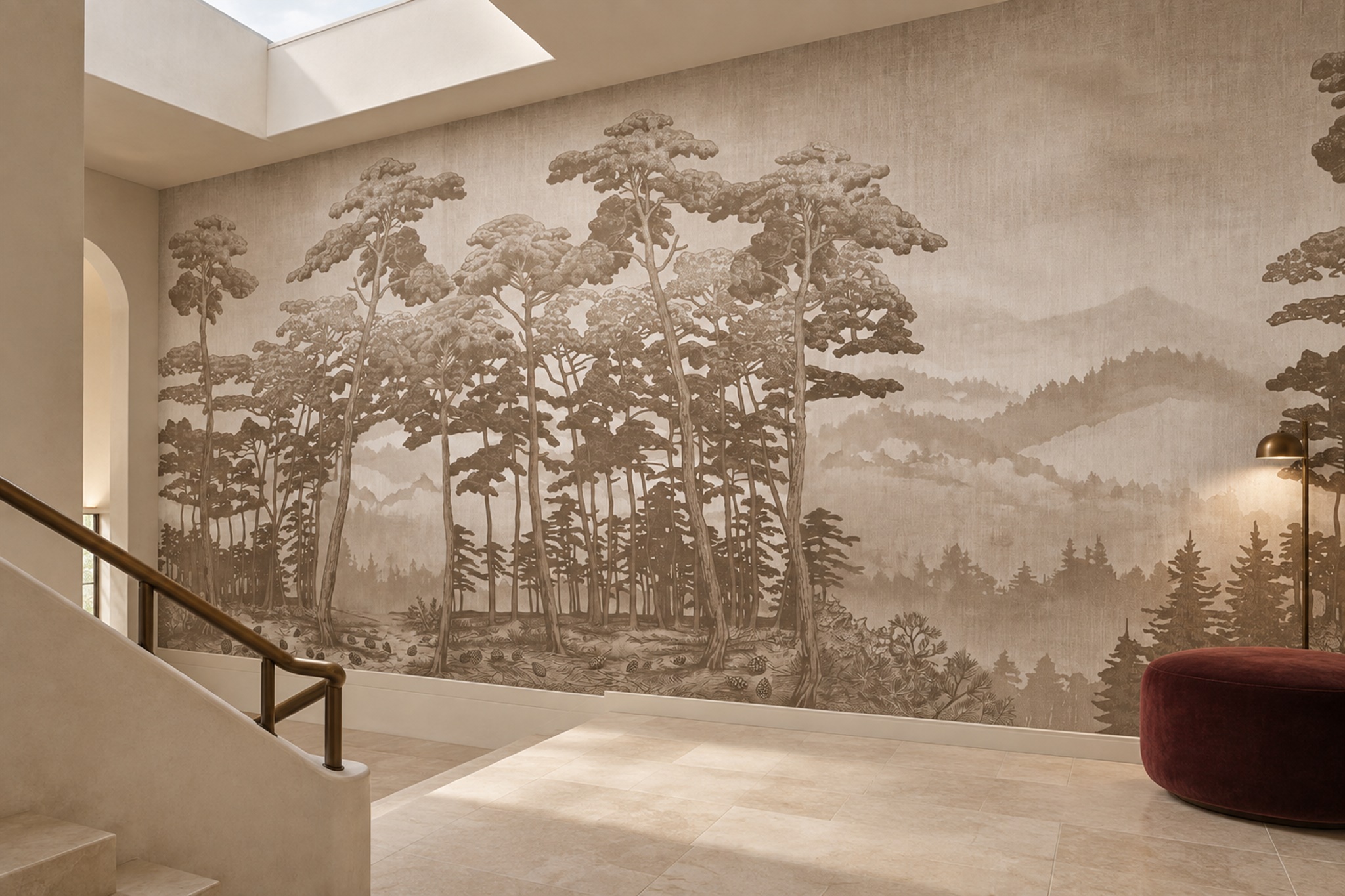 Taupe Misty Artful Wallpaper Mural Dining-room-wallpaper-murals, Peel-and-stick Finish
