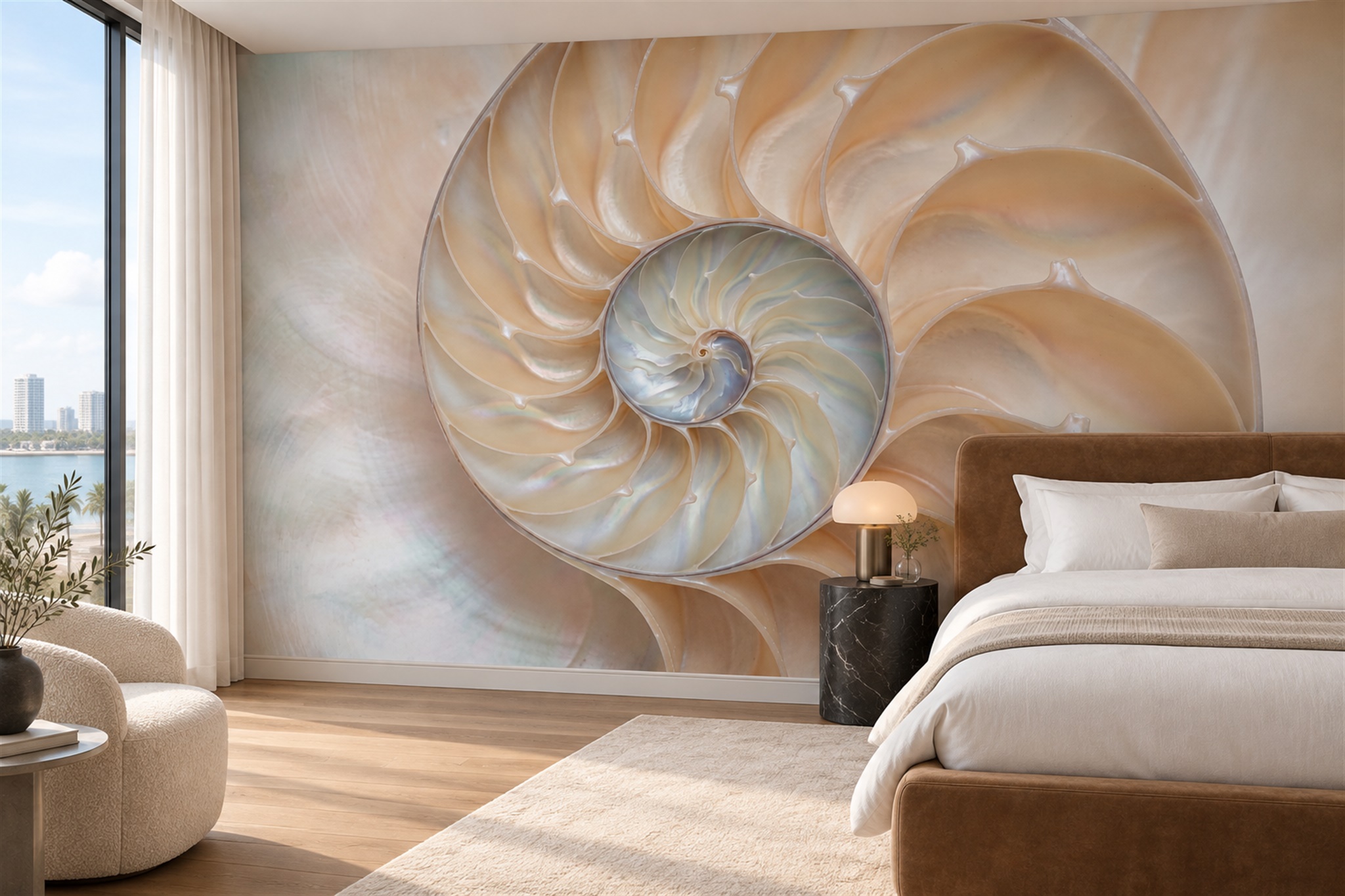 Beige Pattern Decorative Atmospheric Wallpaper Mural Bedroom-wallpaper-murals, Peel-and-stick Finish