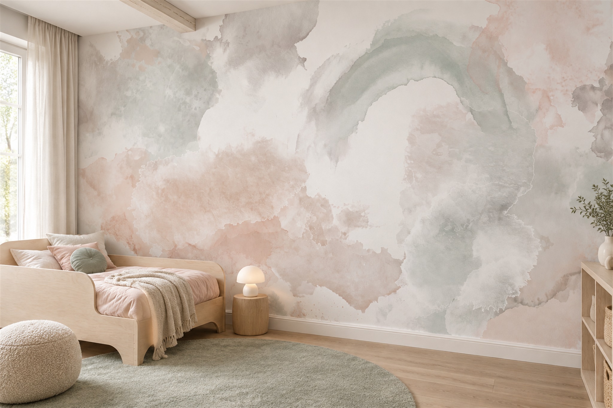 Blush Washed Artful Wallpaper Mural Kids-room-wallpaper-murals, Peel-and-stick Finish