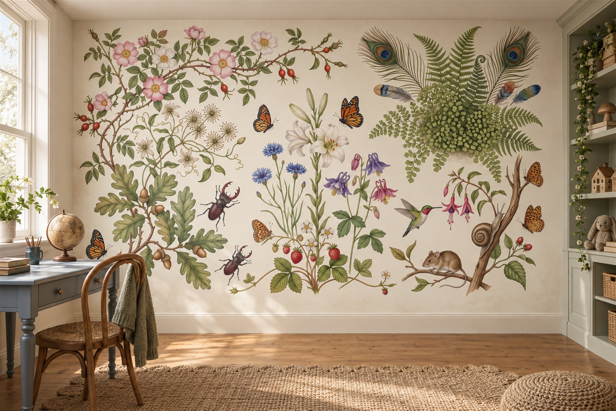 Green Botanical Botanical Abstract Wallpaper Mural Bedroom-wallpaper-murals, Peel-and-stick Finish