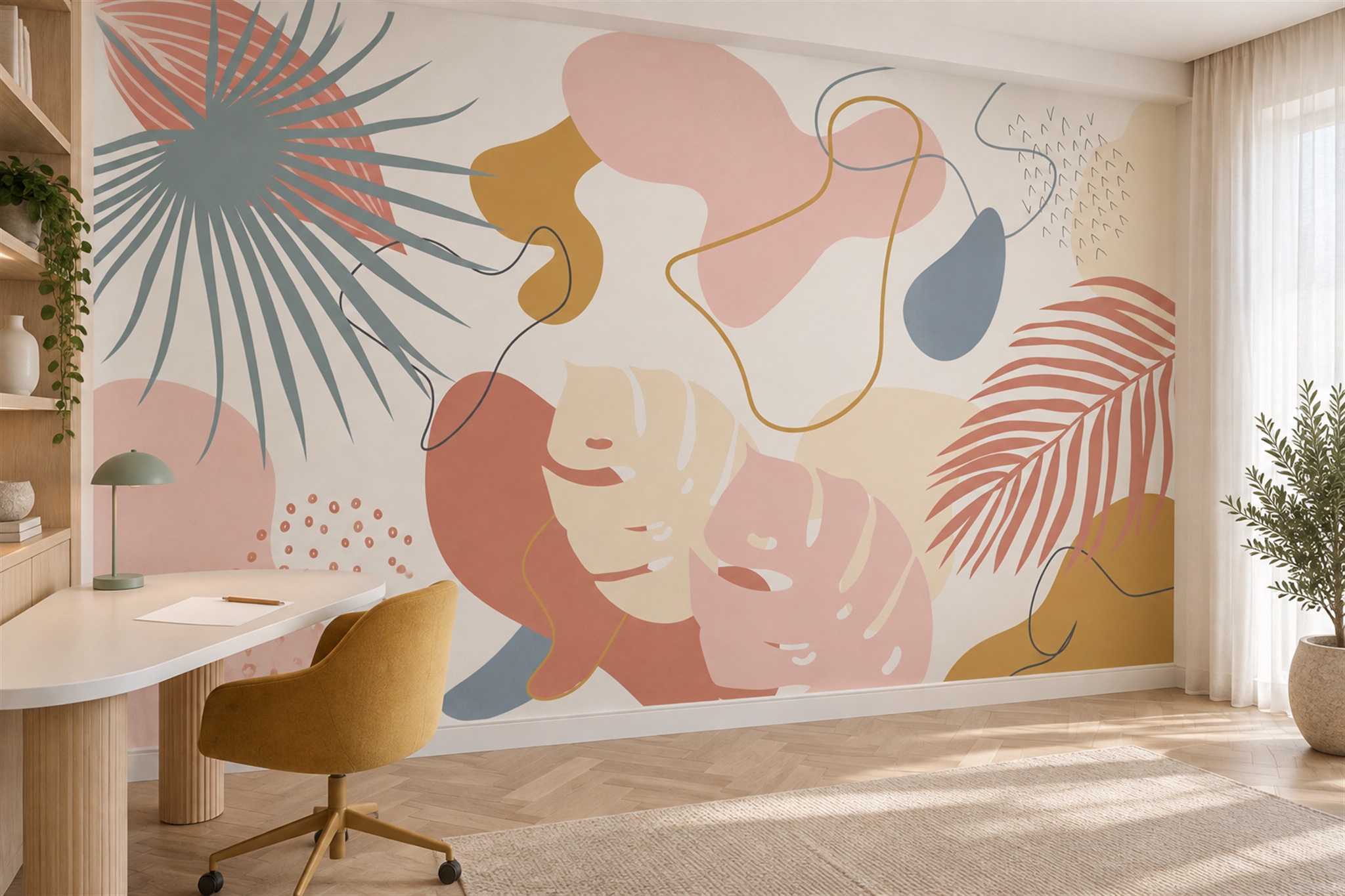 Pink Shaped Abstract Decorative Wallpaper Mural Living-room-wallpaper-murals, Peel-and-stick Finish