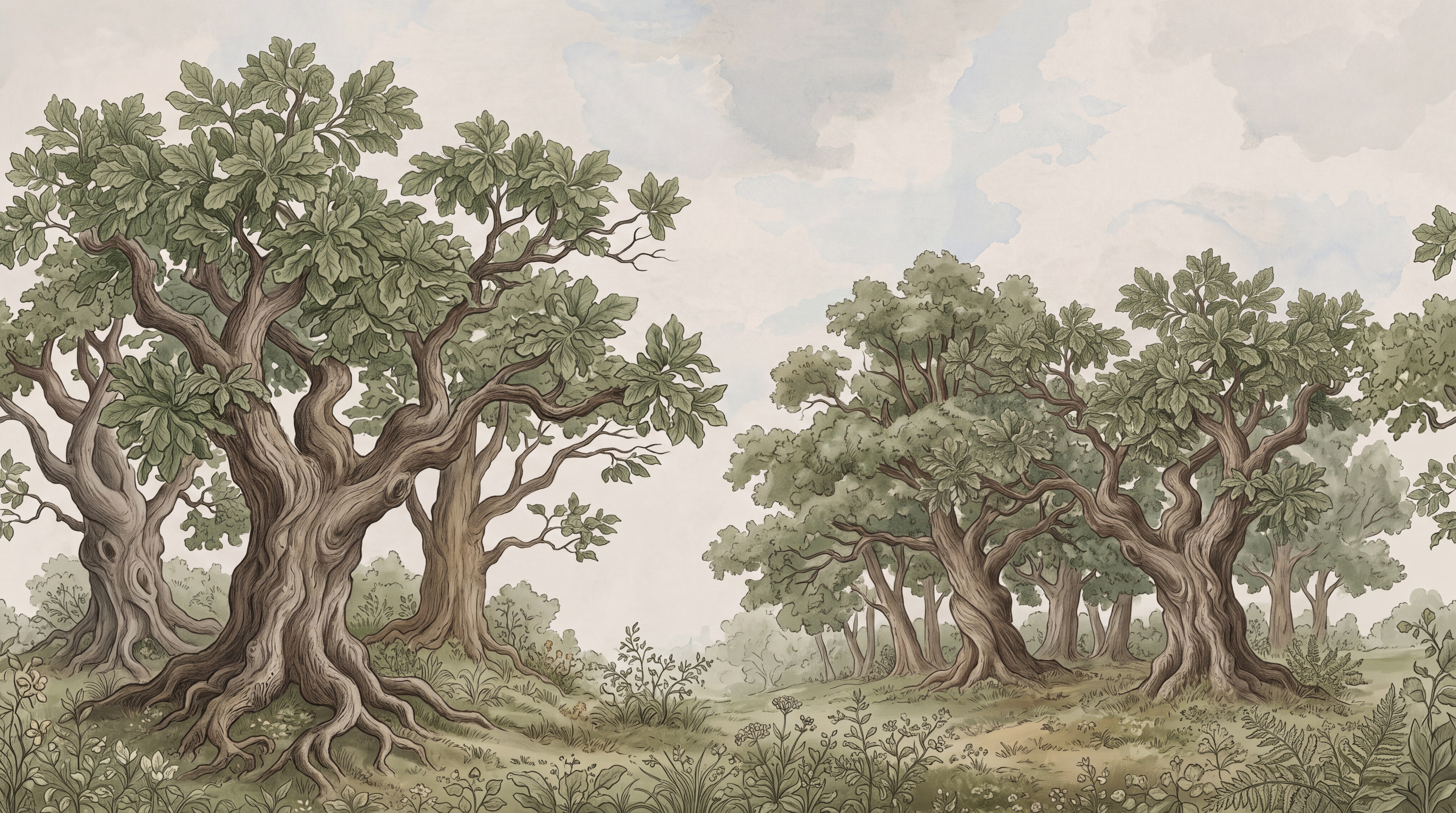 Olive Scenic Scenic Layered Wallpaper Mural, Peel-and-stick Finish