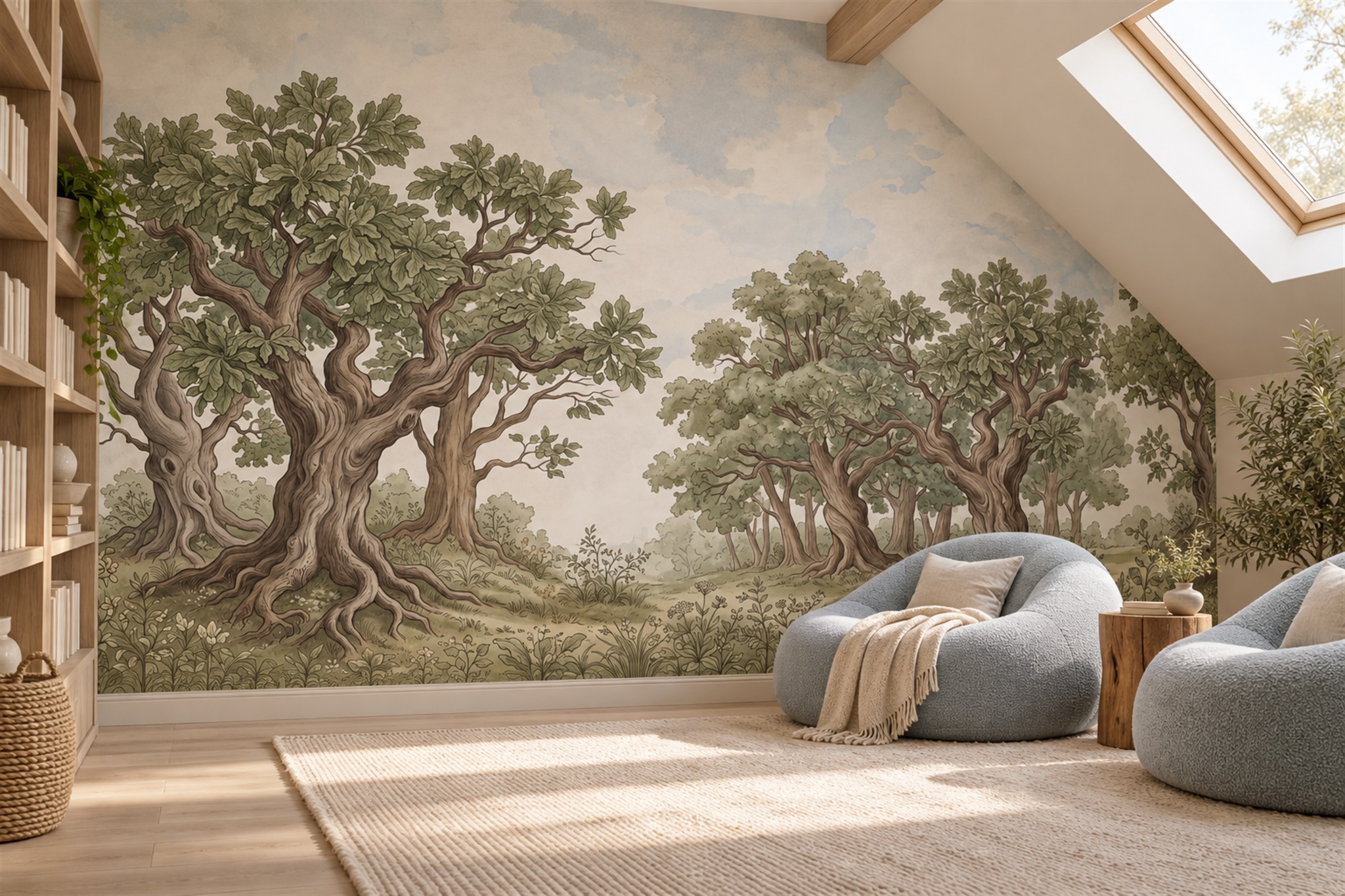 Olive Scenic Scenic Layered Wallpaper Mural Home-office-wallpaper-murals, Peel-and-stick Finish
