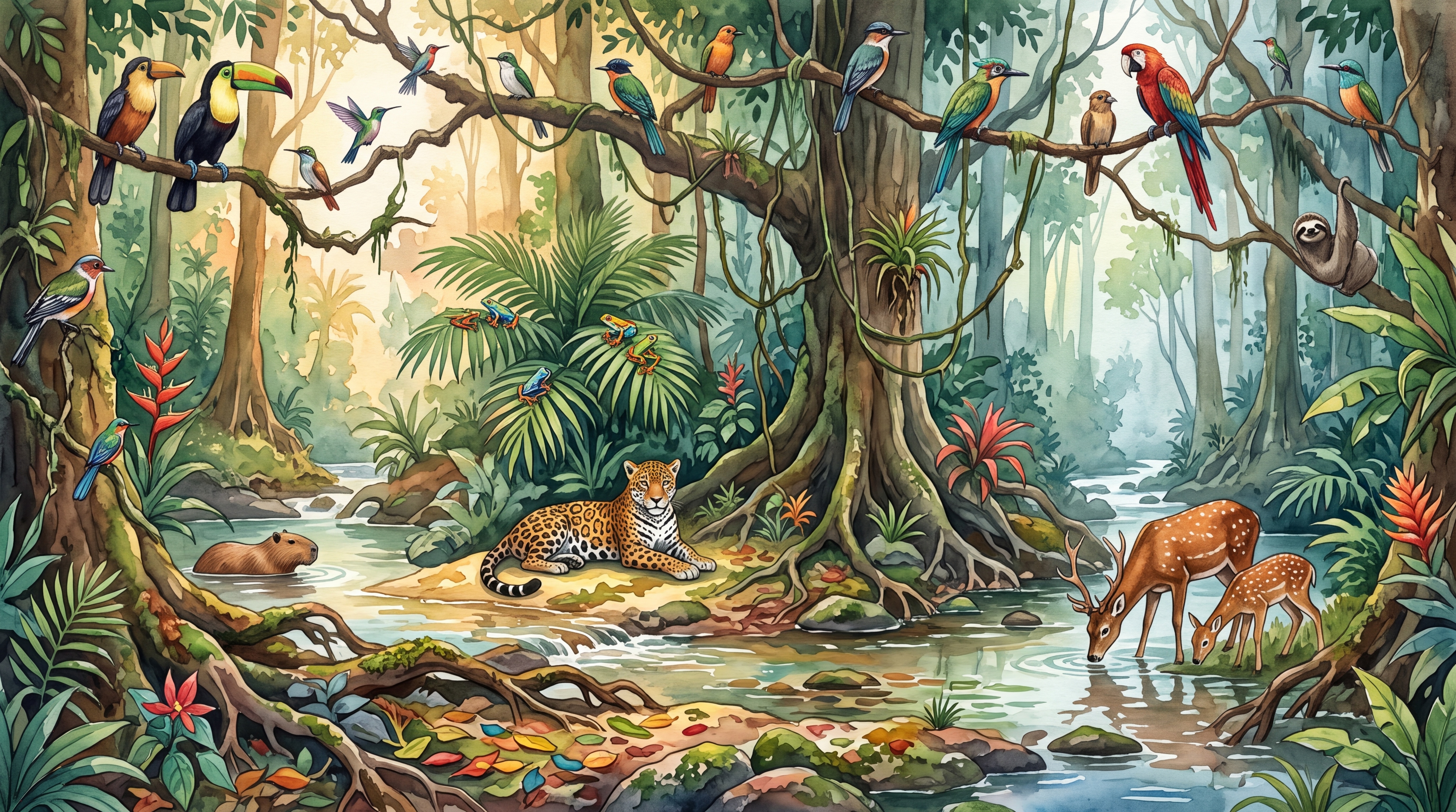 Green Jungle Scenic Painterly Wallpaper Mural, Peel-and-stick Finish