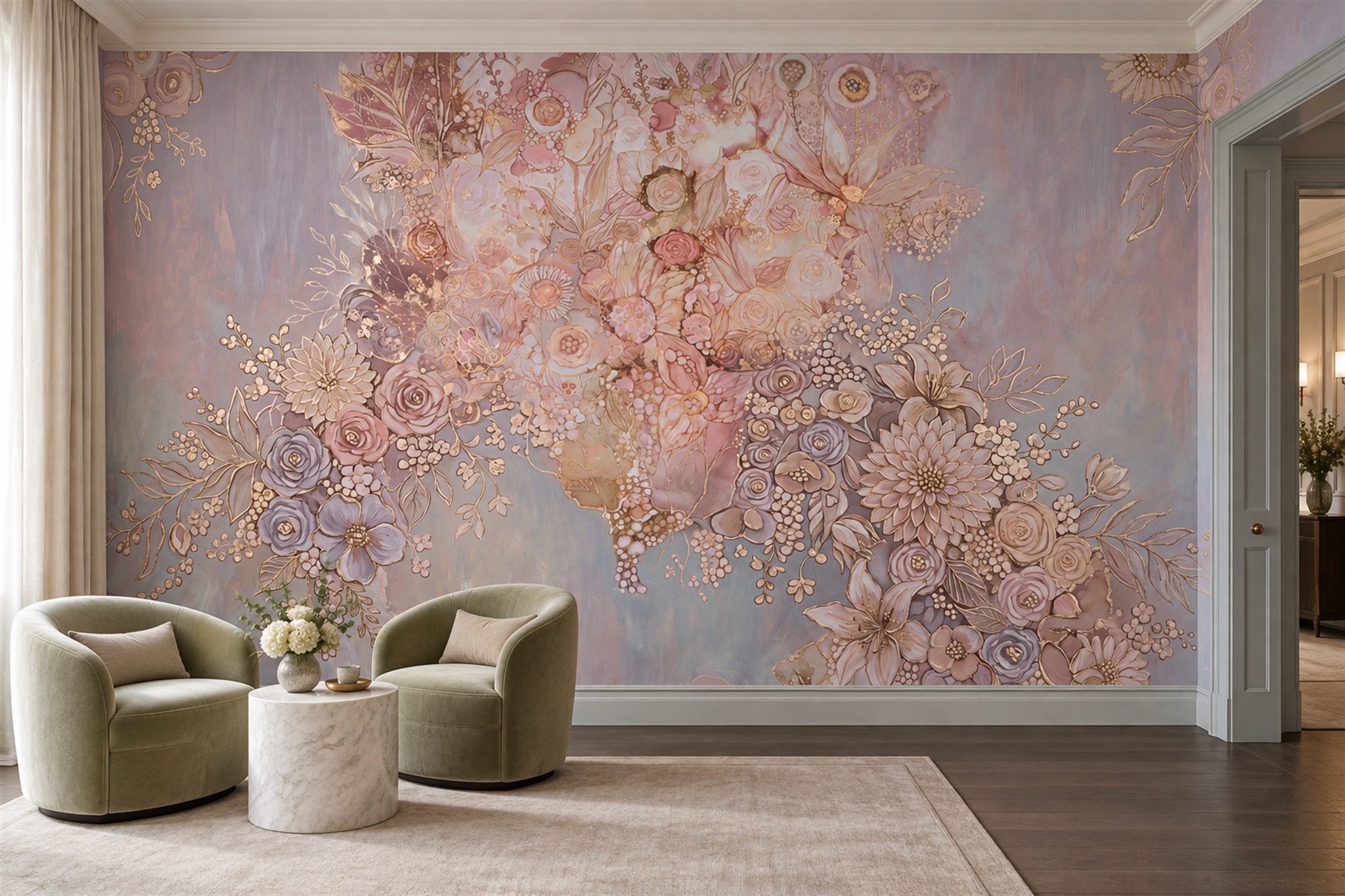 Lilac Vintage Artful Abstract Wallpaper Mural Accent-wall-wallpaper-murals, Peel-and-stick Finish