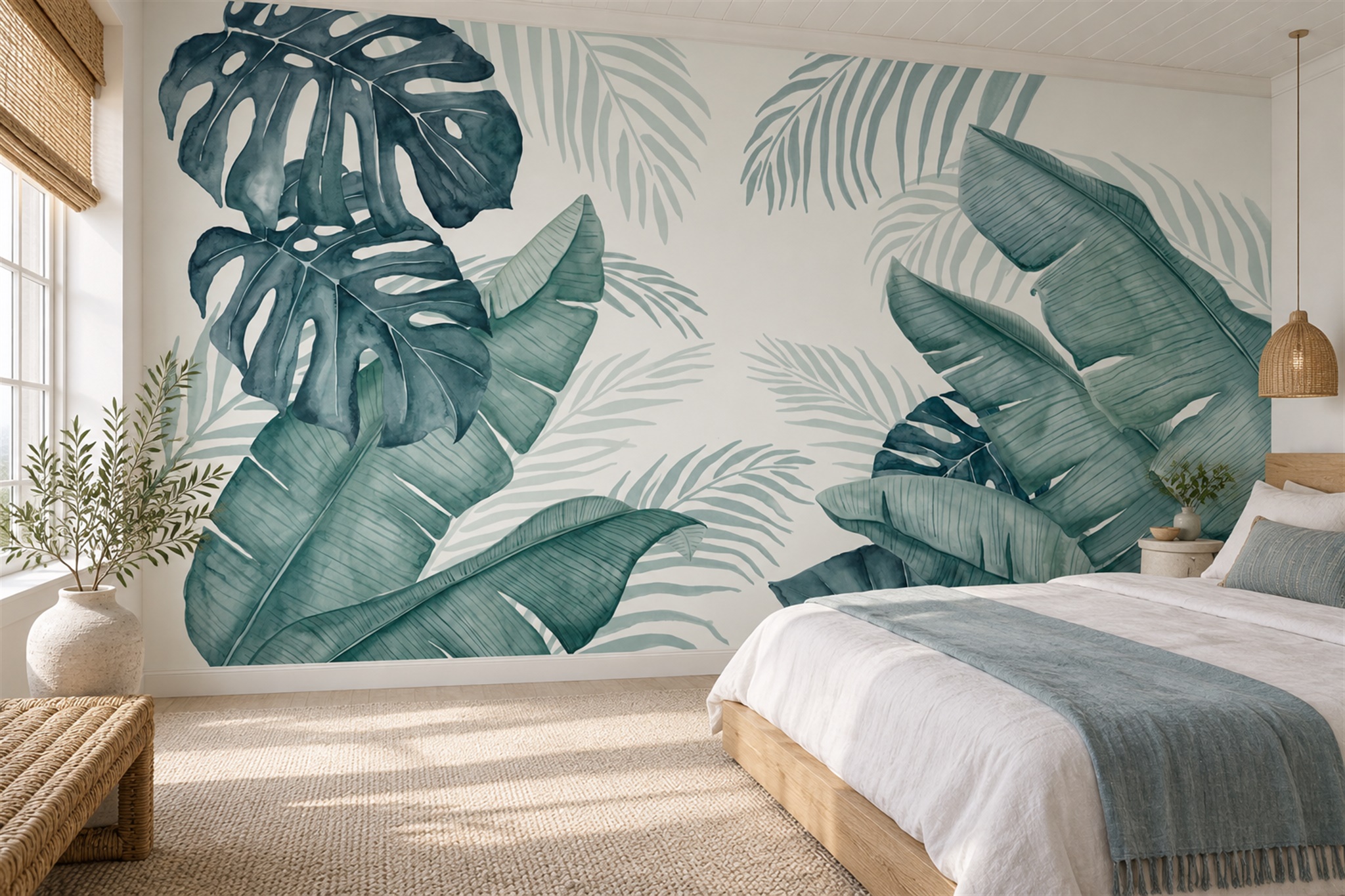 Sage Leaf Botanical Organic Wallpaper Mural Bedroom-wallpaper-murals, Peel-and-stick Finish
