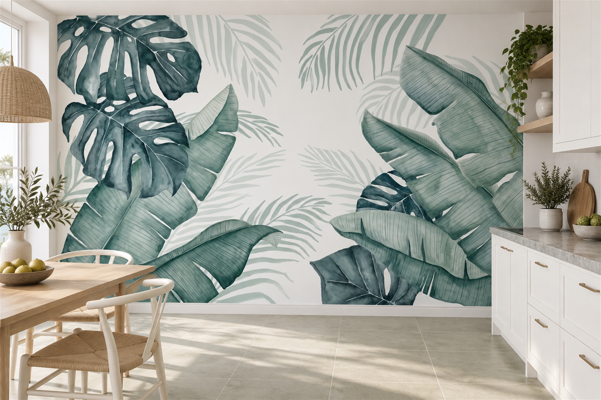 Sage Leaf Botanical Organic Wallpaper Mural Bedroom-wallpaper-murals, Peel-and-stick Finish