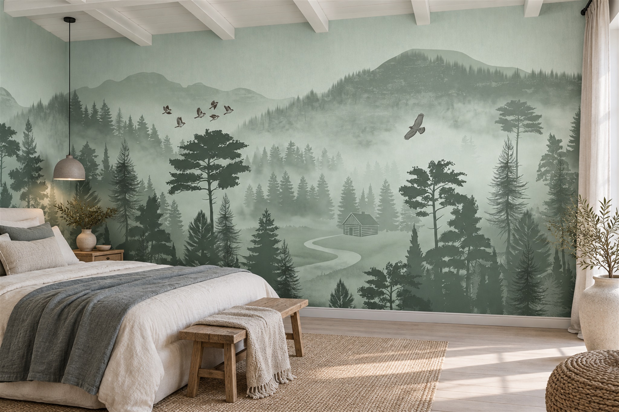 Sage Scenic Scenic Organic Wallpaper Mural Bedroom-wallpaper-murals, Peel-and-stick Finish