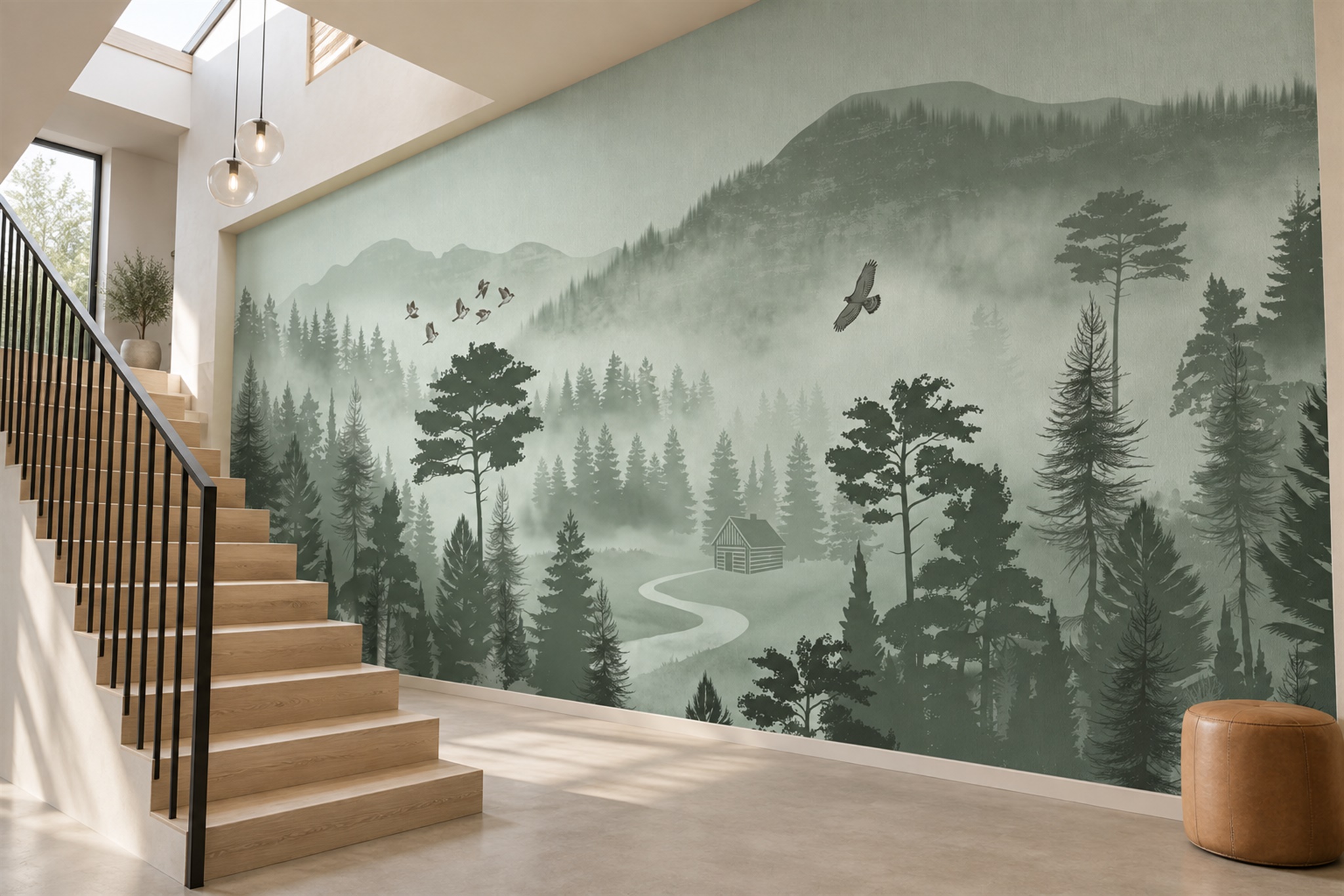 Sage Scenic Scenic Organic Wallpaper Mural Feature-wall-wallpaper-murals, Peel-and-stick Finish