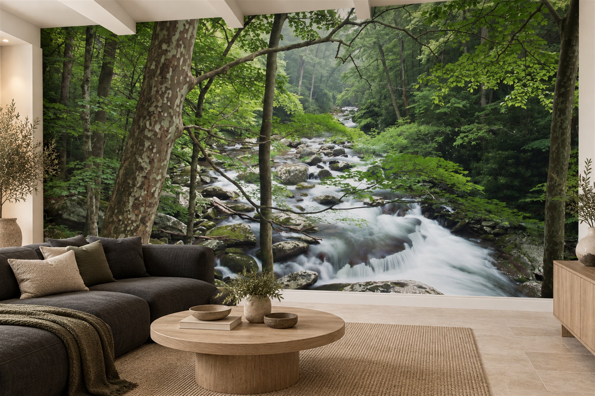 Green River Scenic Decorative Wallpaper Mural Living-room-wallpaper-murals, Peel-and-stick Finish